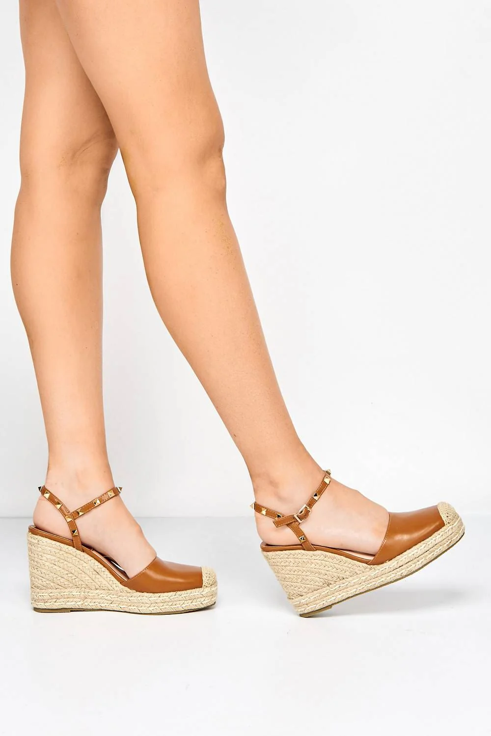 Miss Diva Brown Alala Round Toe Studded Anklestrap Espadrille Wedge - Image 3