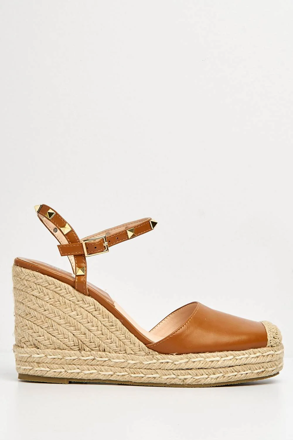 Miss Diva Brown Alala Round Toe Studded Anklestrap Espadrille Wedge - Image 4