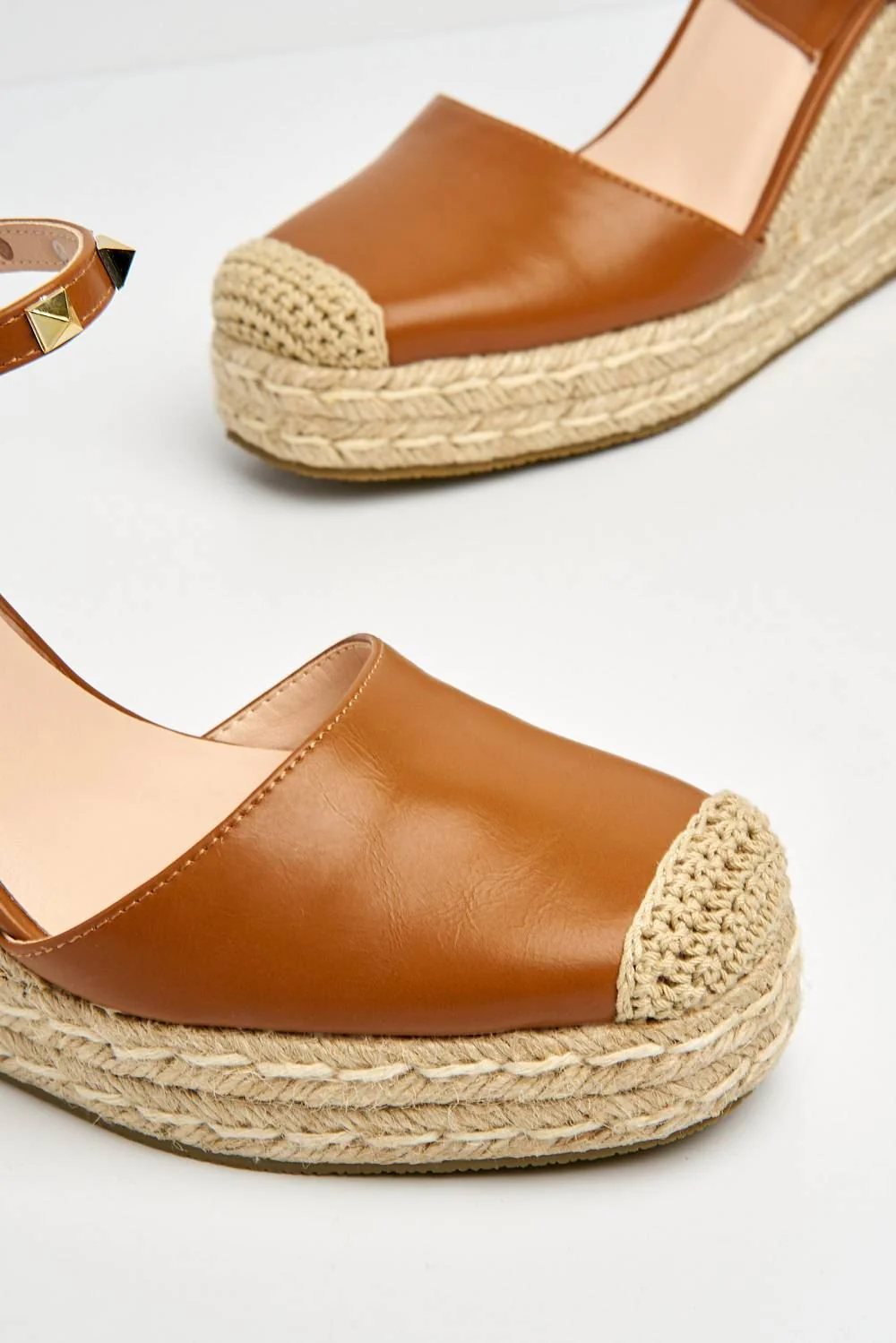 Miss Diva Brown Alala Round Toe Studded Anklestrap Espadrille Wedge - Image 5