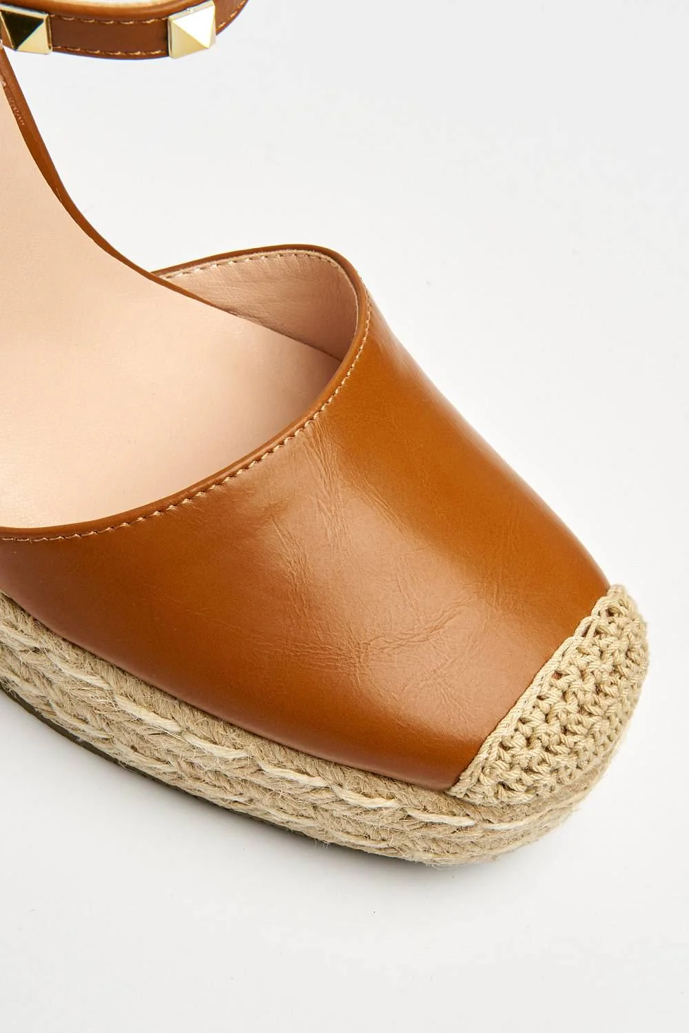 Miss Diva Brown Alala Round Toe Studded Anklestrap Espadrille Wedge - Image 6