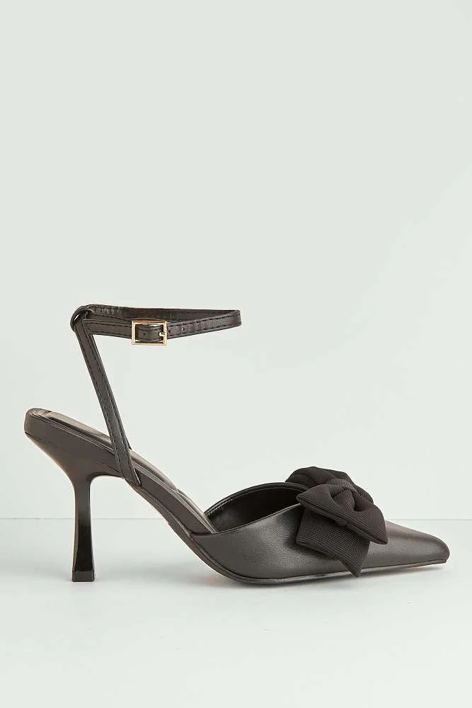 Alua Bow Detail Anklestrap Court Shoes in Black - Image 6