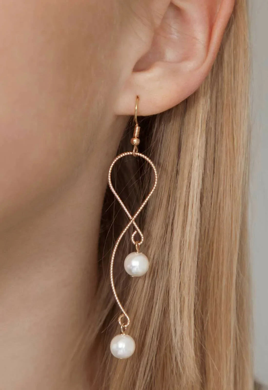 Always Chic Gold Pearl Snake Chain Earrings - Image 2