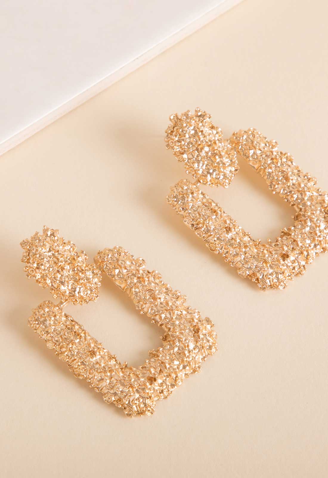 Always Chic Gold Textured Square Earrings - Image 4