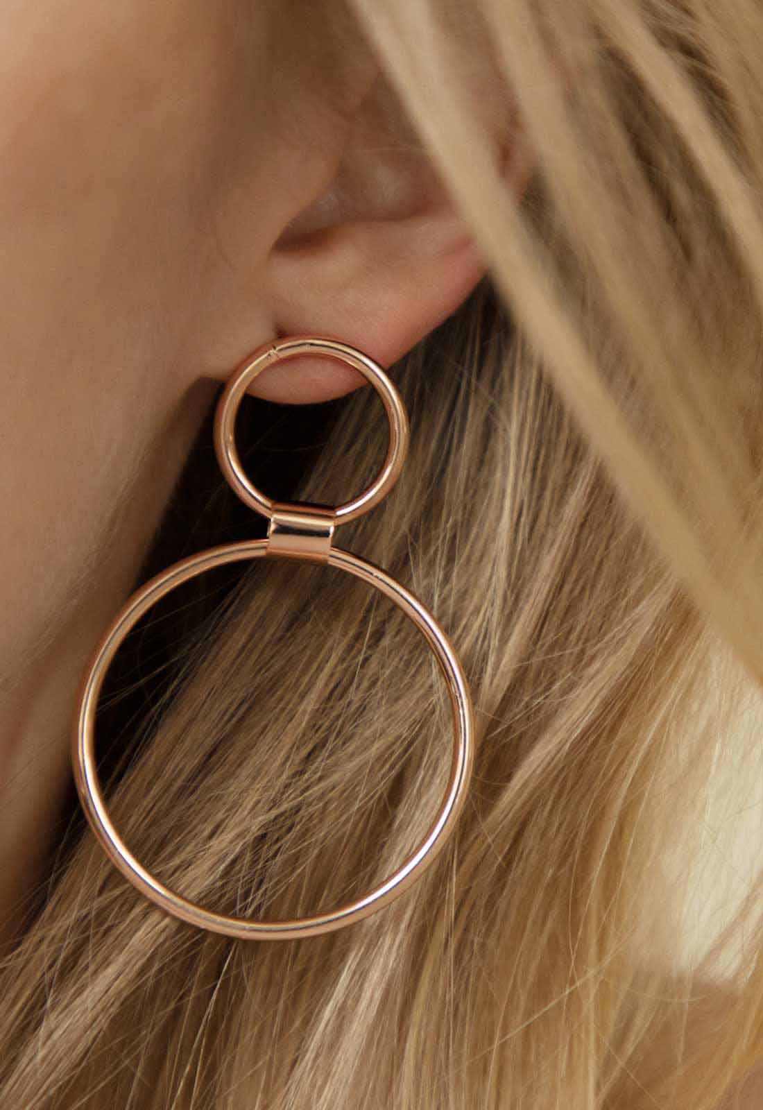 Always Chic Rose Gold Double Hoop Earrings - Image 2