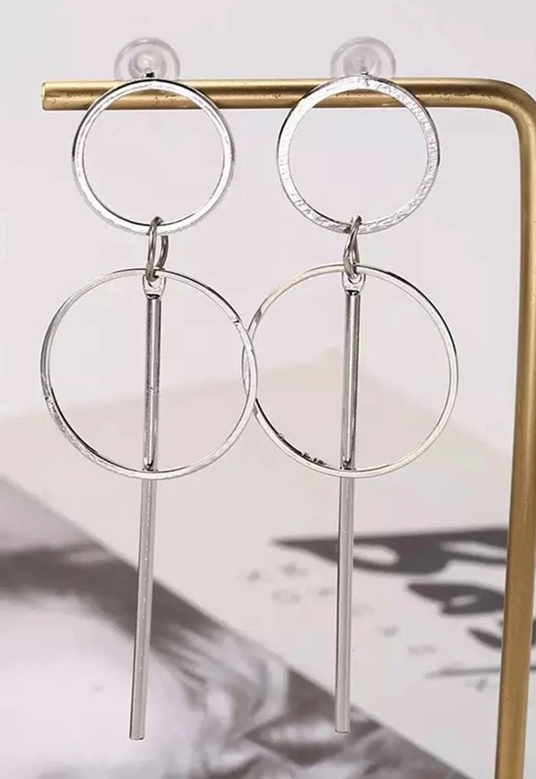 Always Chic Silver Bar Detail Double Hoop Earring - Image 4