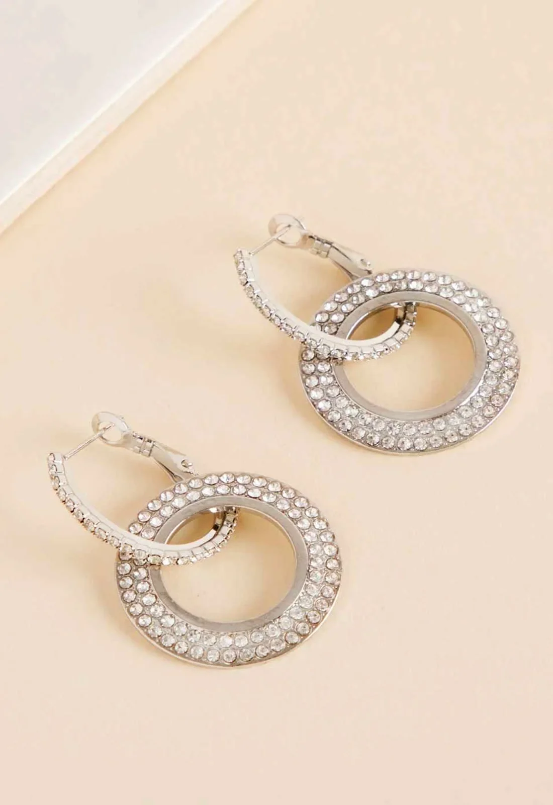 Always Chic Silver Crystal Double Hoop Earrings