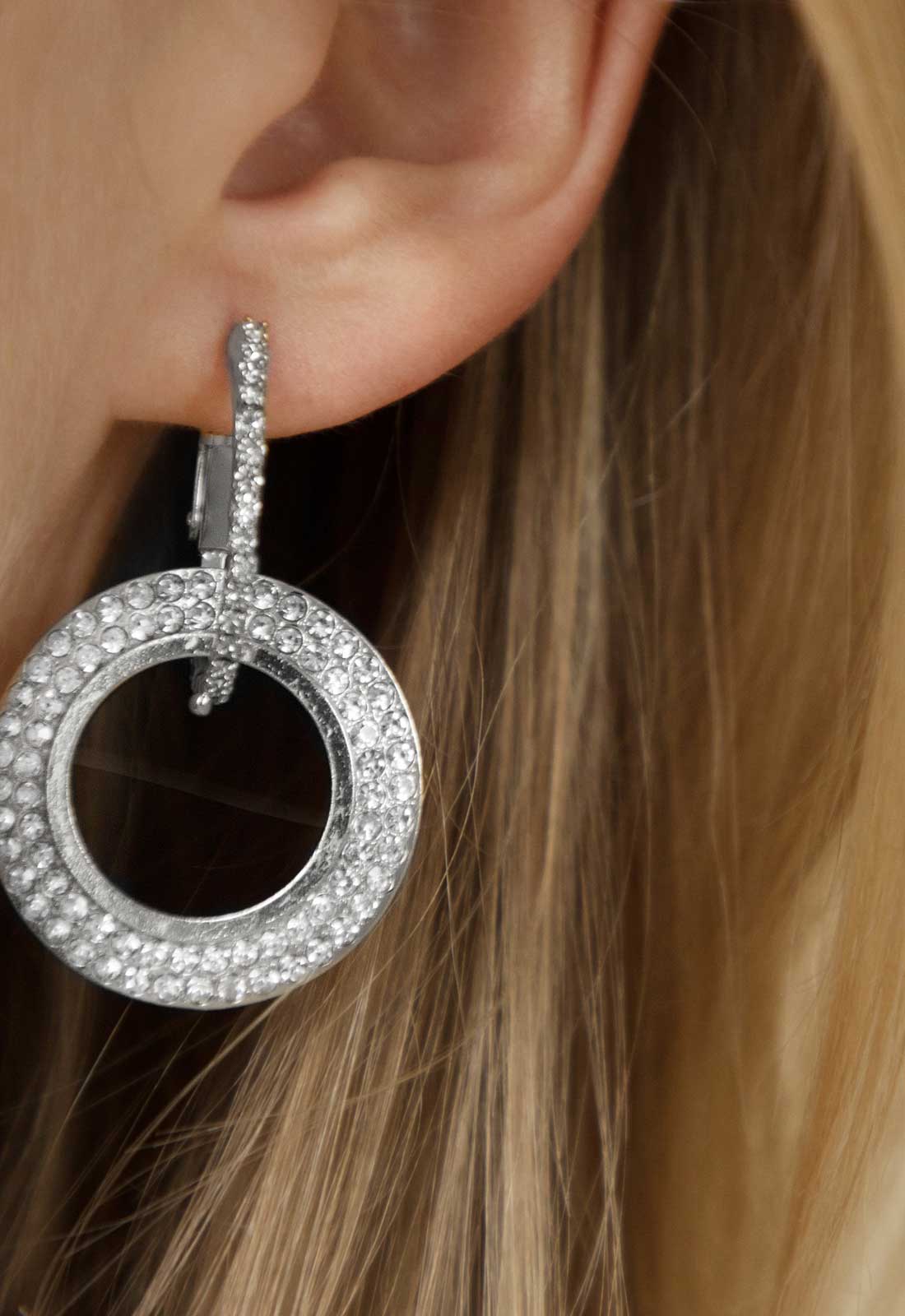 Always Chic Silver Crystal Double Hoop Earrings - Image 2