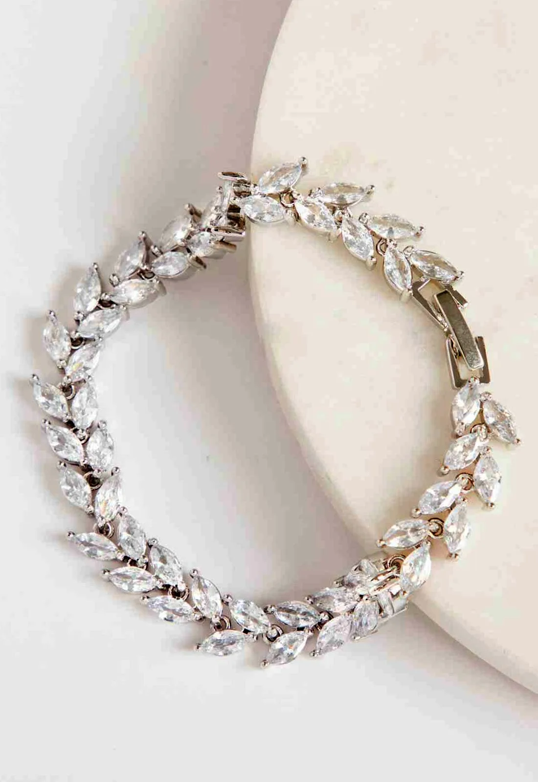 Always Chic Silver Crystal Leaf Tennis Bracelet - Image 3