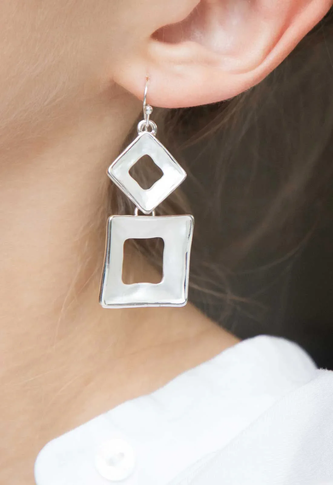 Always Chic Silver Matte Geometric Earrings - Image 2