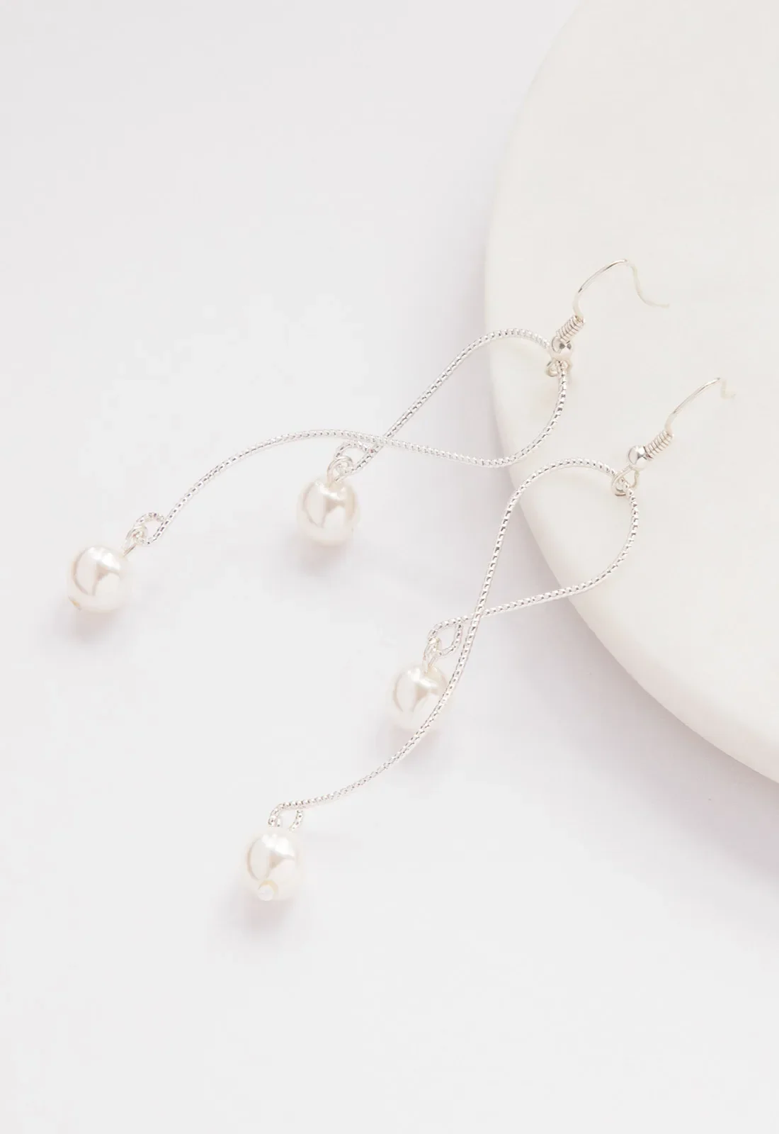 Always Chic Silver Pearl Snake Chain Earrings