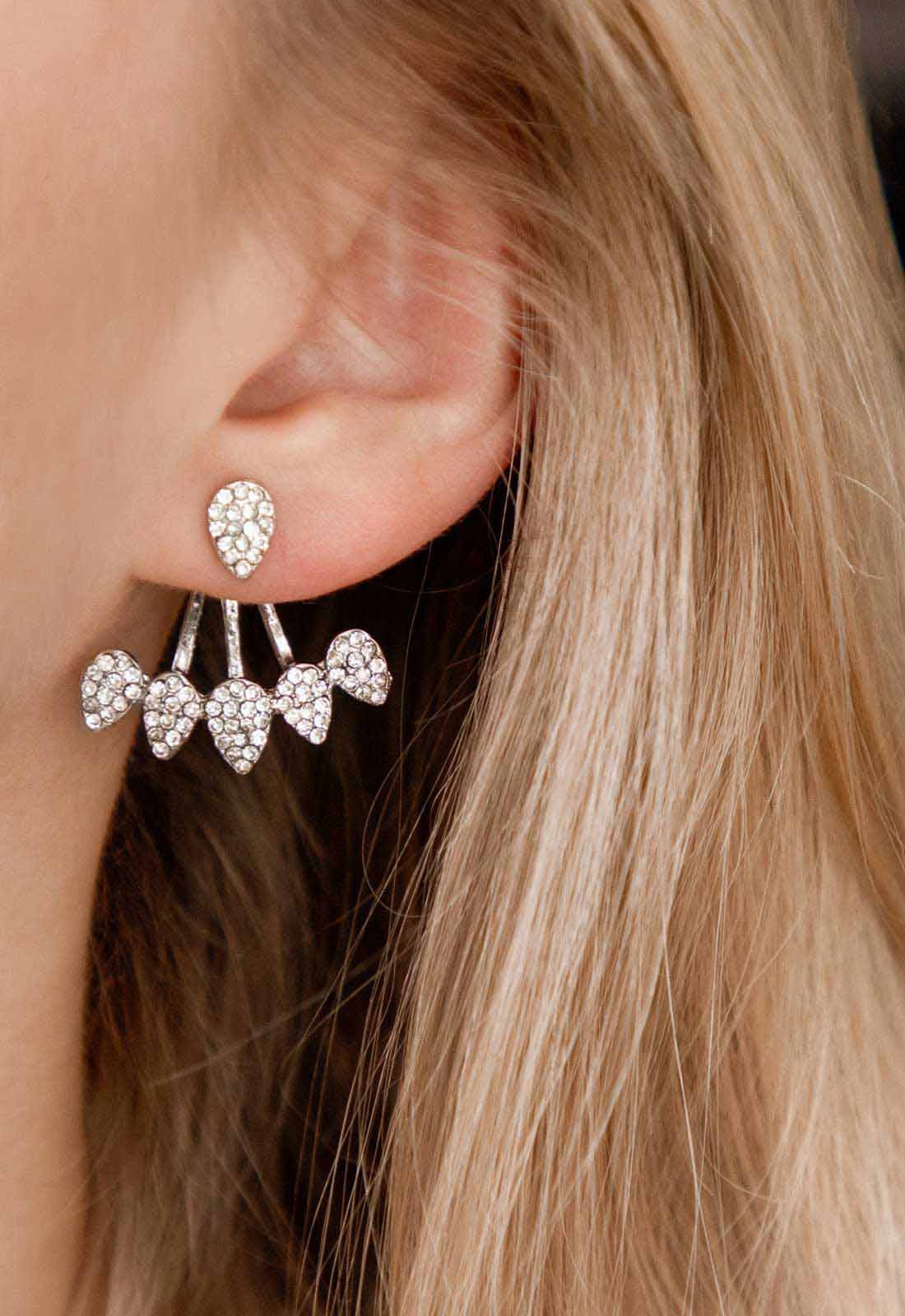 Always Chic Silver Petal Crystal Jacket Earrings - Image 2
