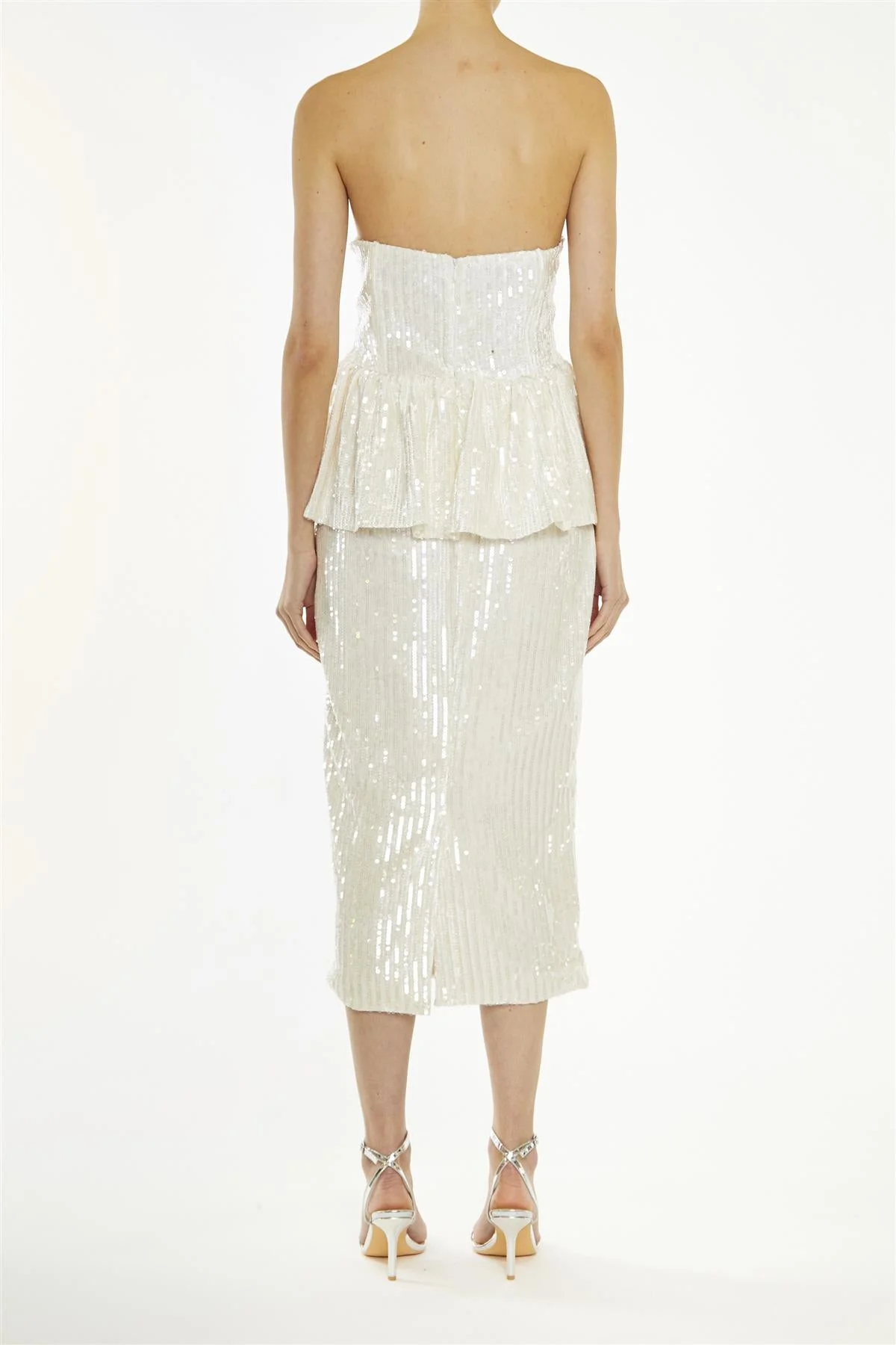 True Decadence Clear-Nude Alyssa Sequin Bandeau Peplum Midi-Dress - Image 2