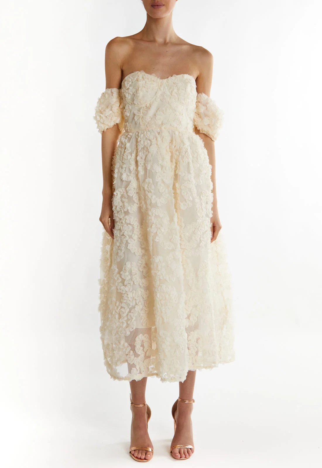 True Decadence Cream Amelia Bardot Bust Cup Midi Dress - Image 2