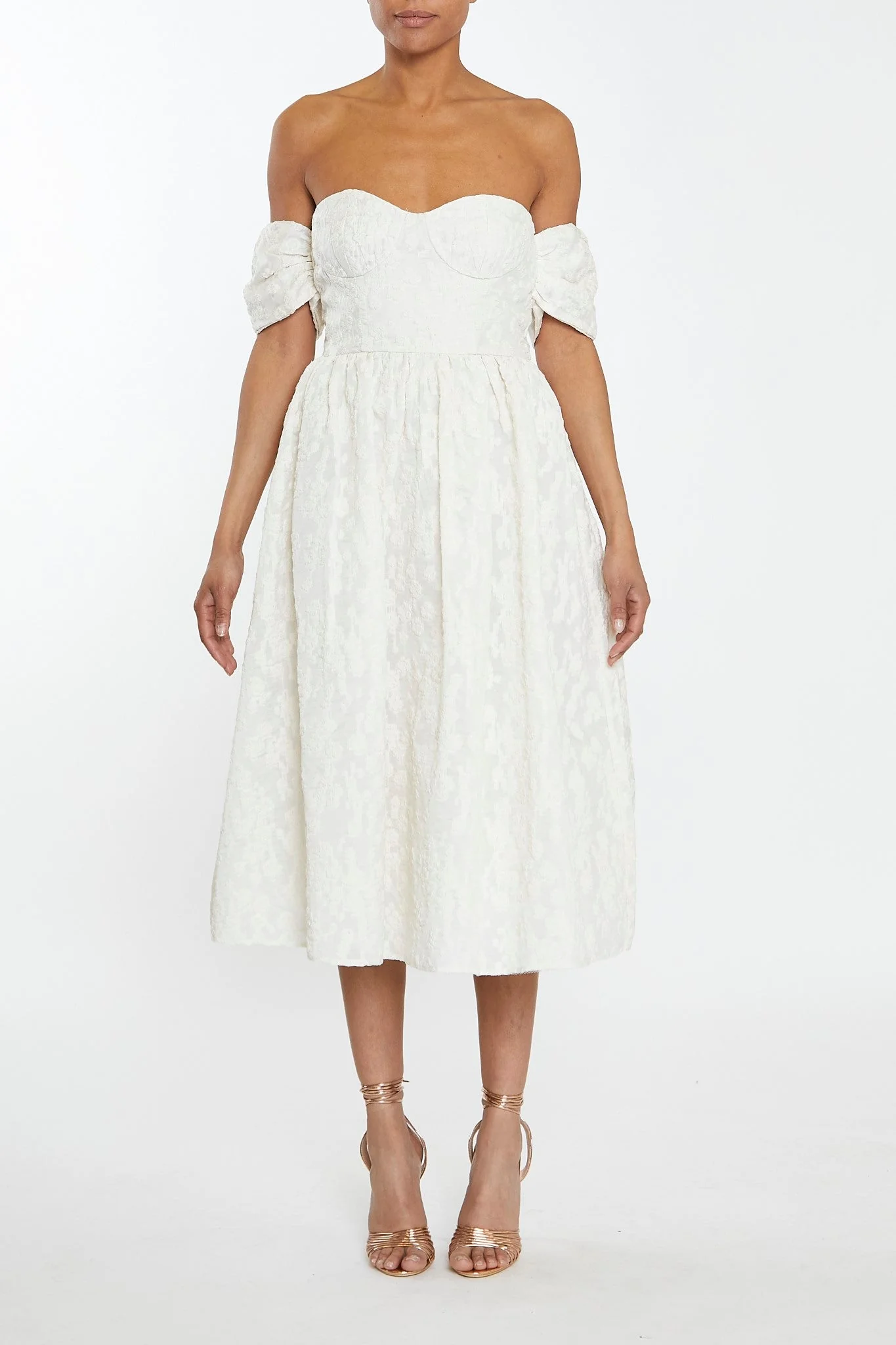 true Decadence Amelia Cream Jacquard Bardot Midaxi Skater Dress
