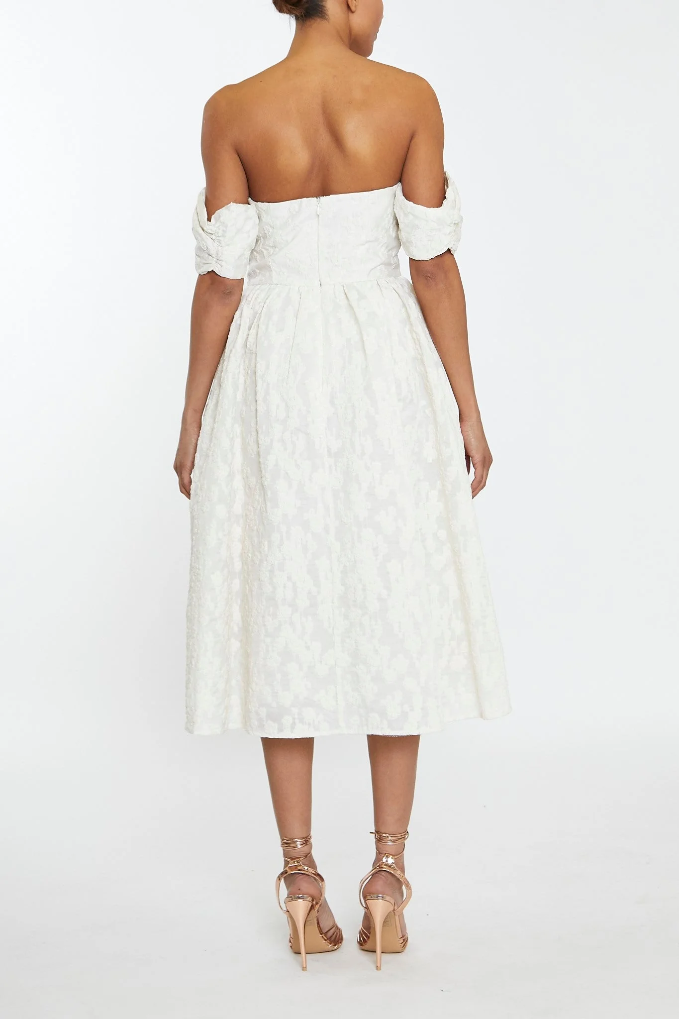 true Decadence Amelia Cream Jacquard Bardot Midaxi Skater Dress - Image 2