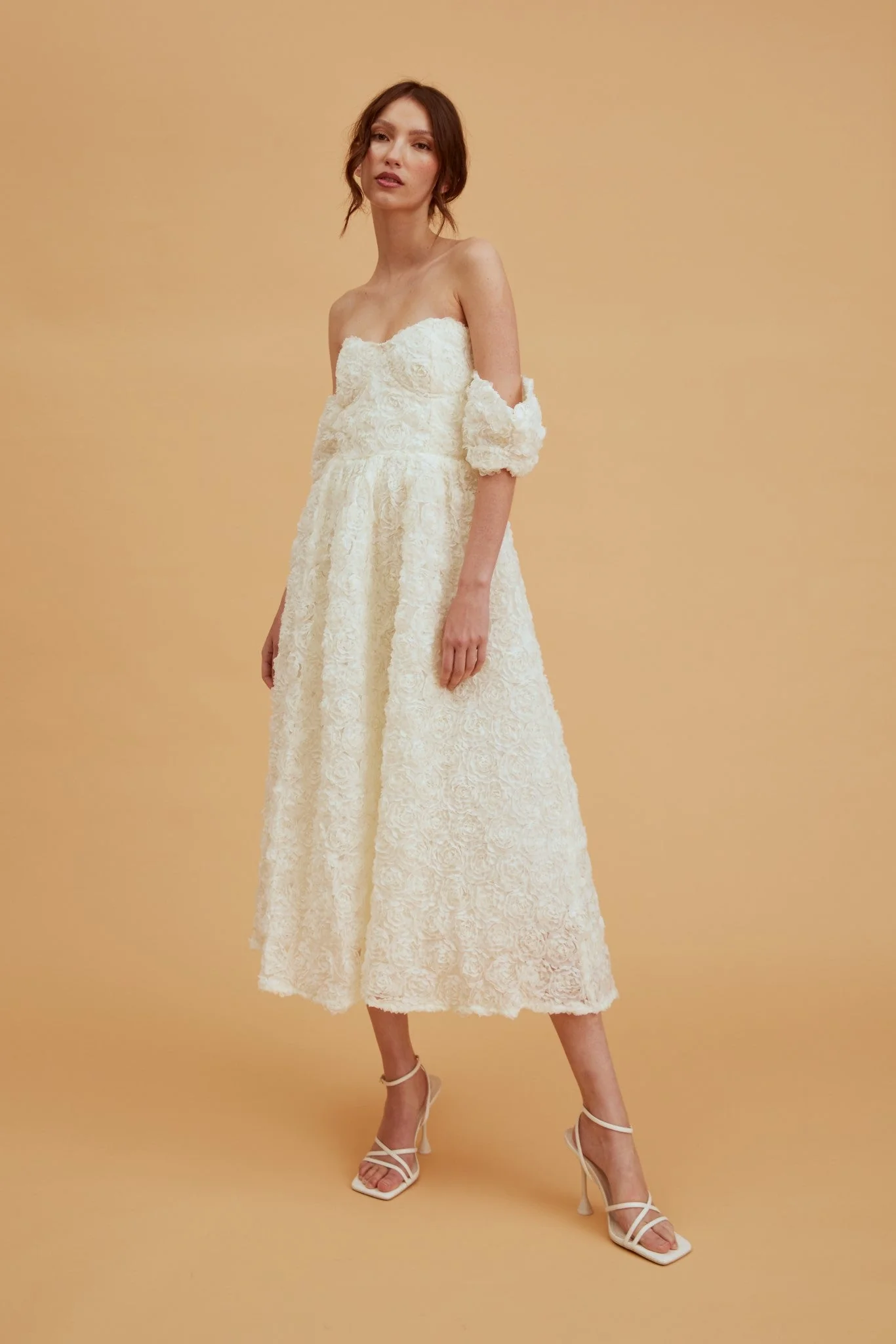 true Decadence Amelia Cream Jacquard Bardot Midaxi Skater Dress - Image 3