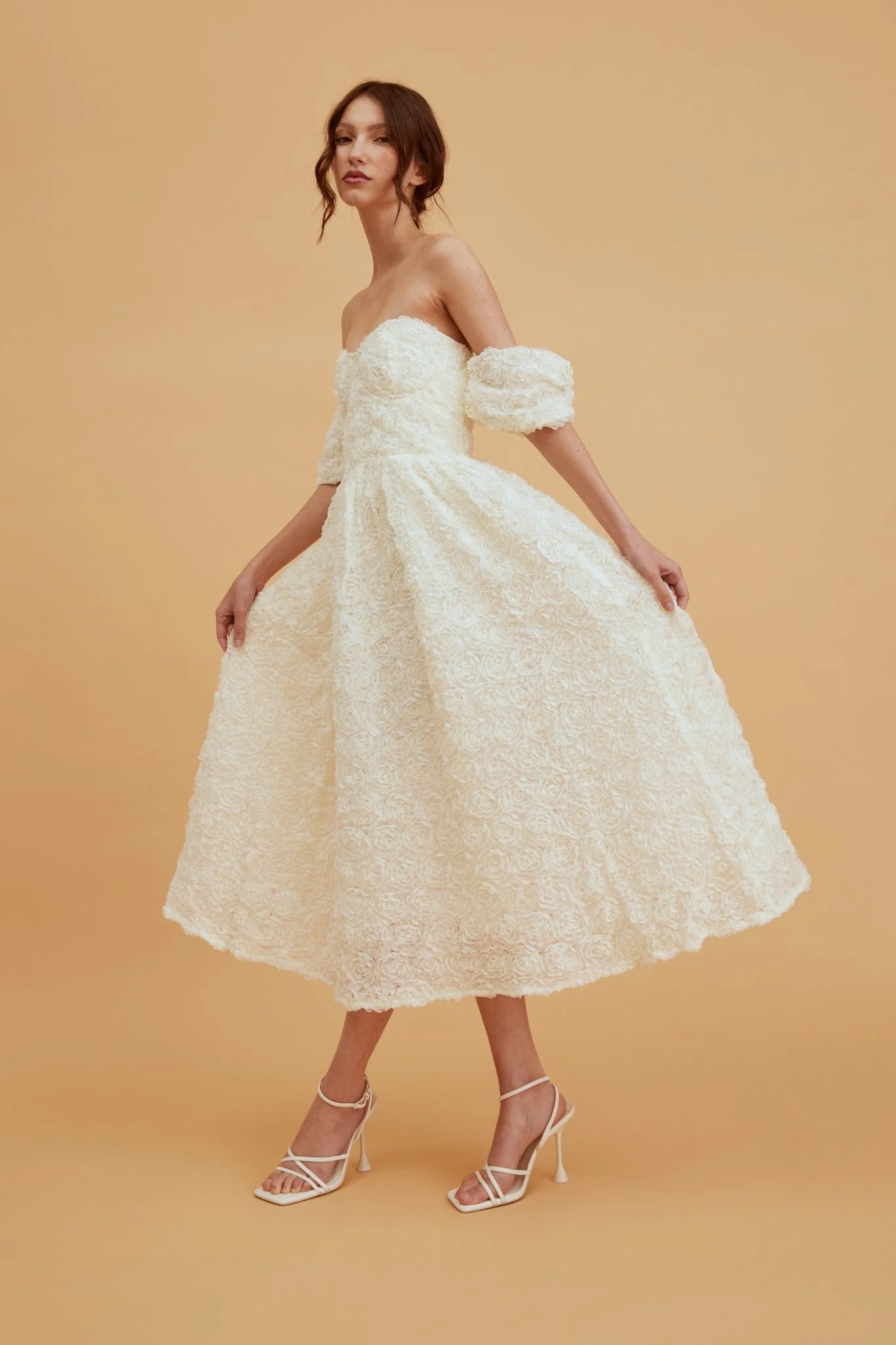 true Decadence Amelia Cream Jacquard Bardot Midaxi Skater Dress - Image 4