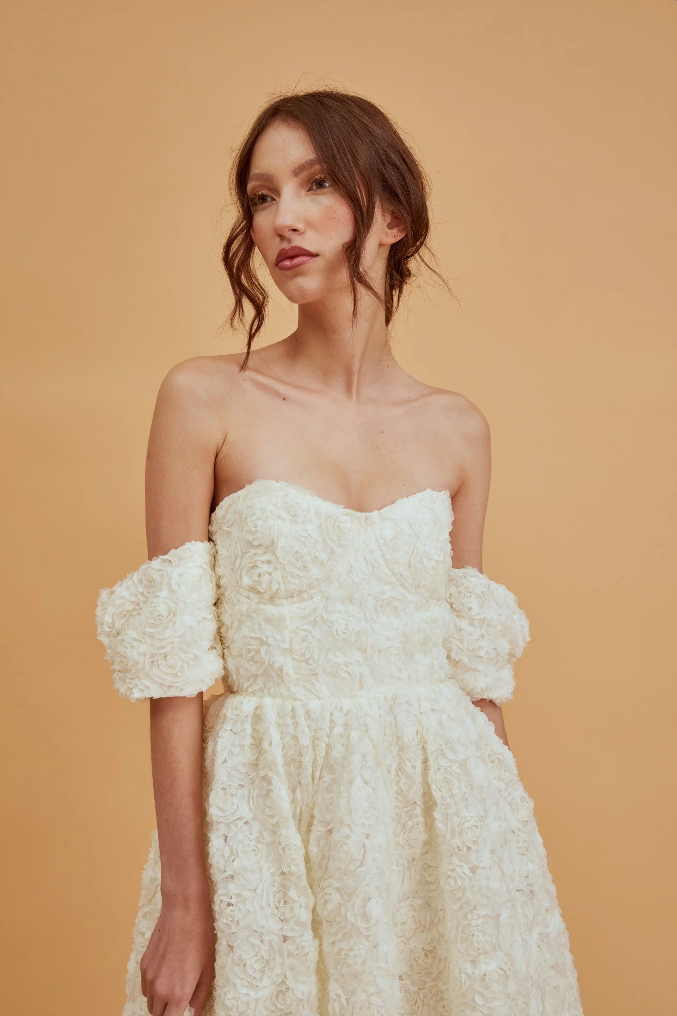 true Decadence Amelia Cream Jacquard Bardot Midaxi Skater Dress - Image 5