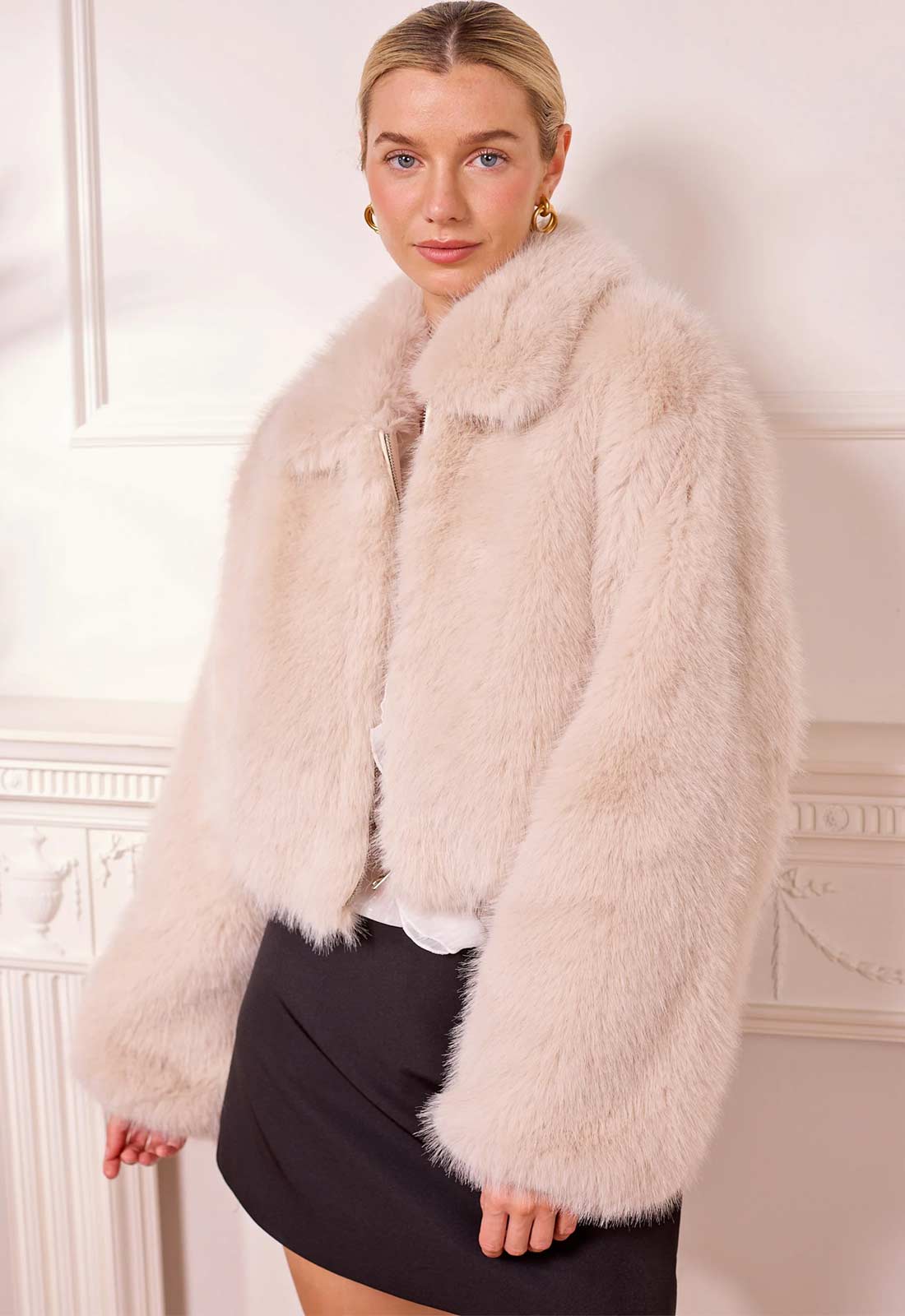 AngelEye Cream Short Faux Fur Coat with Zip - Image 3