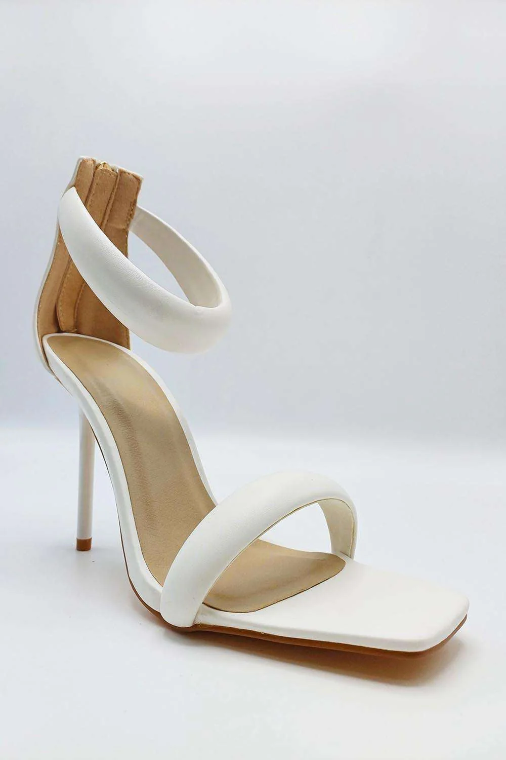 Miss Diva Ardeen Padded Stiletto Square Toe Heels in White - Image 5