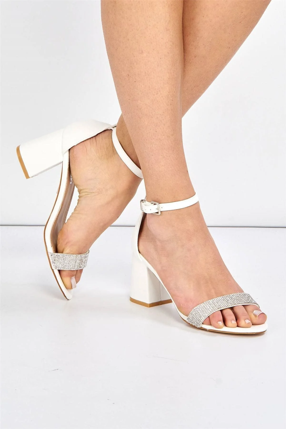 Miss Diva White Asti Block Heel Ankle Strap Sandal - Image 2