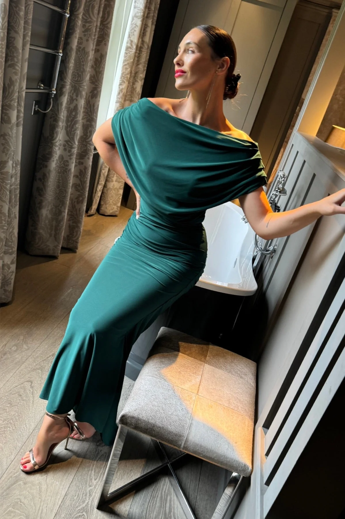Atom Label Forest Green Platinum Maxi Gown - Image 2