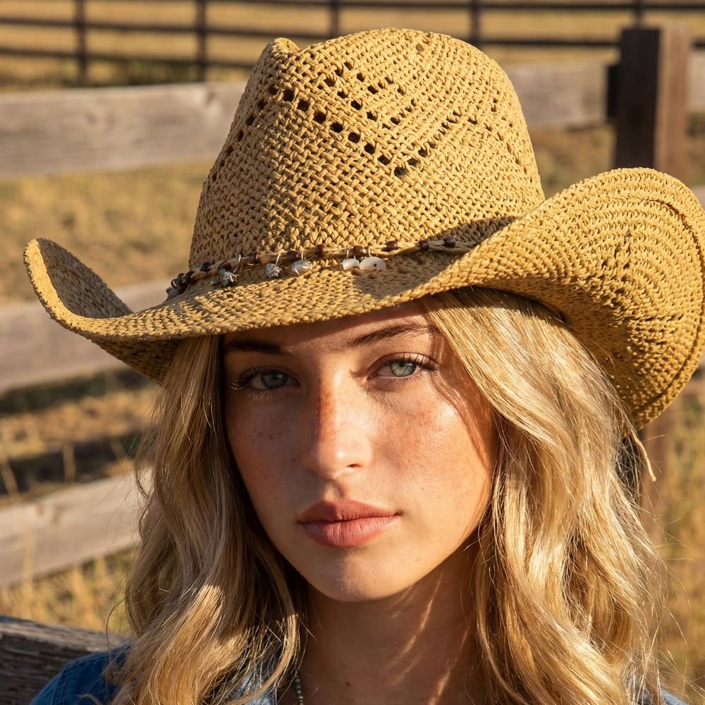 Beaded Strap Straw Cowboy Hat: IV - Image 2