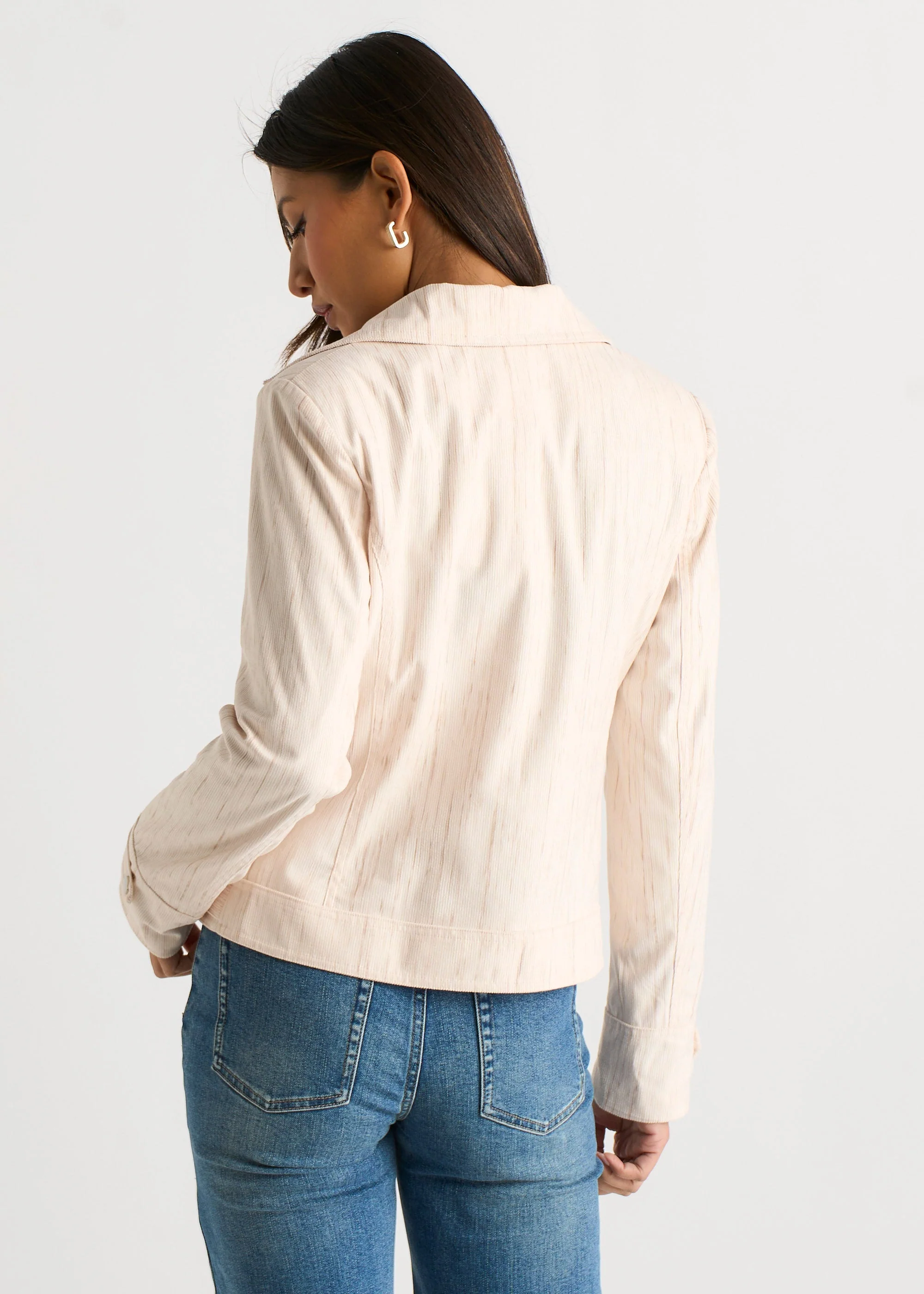 Beige Corduroy Asymmetrical Zip Moto Jacket - Image 3
