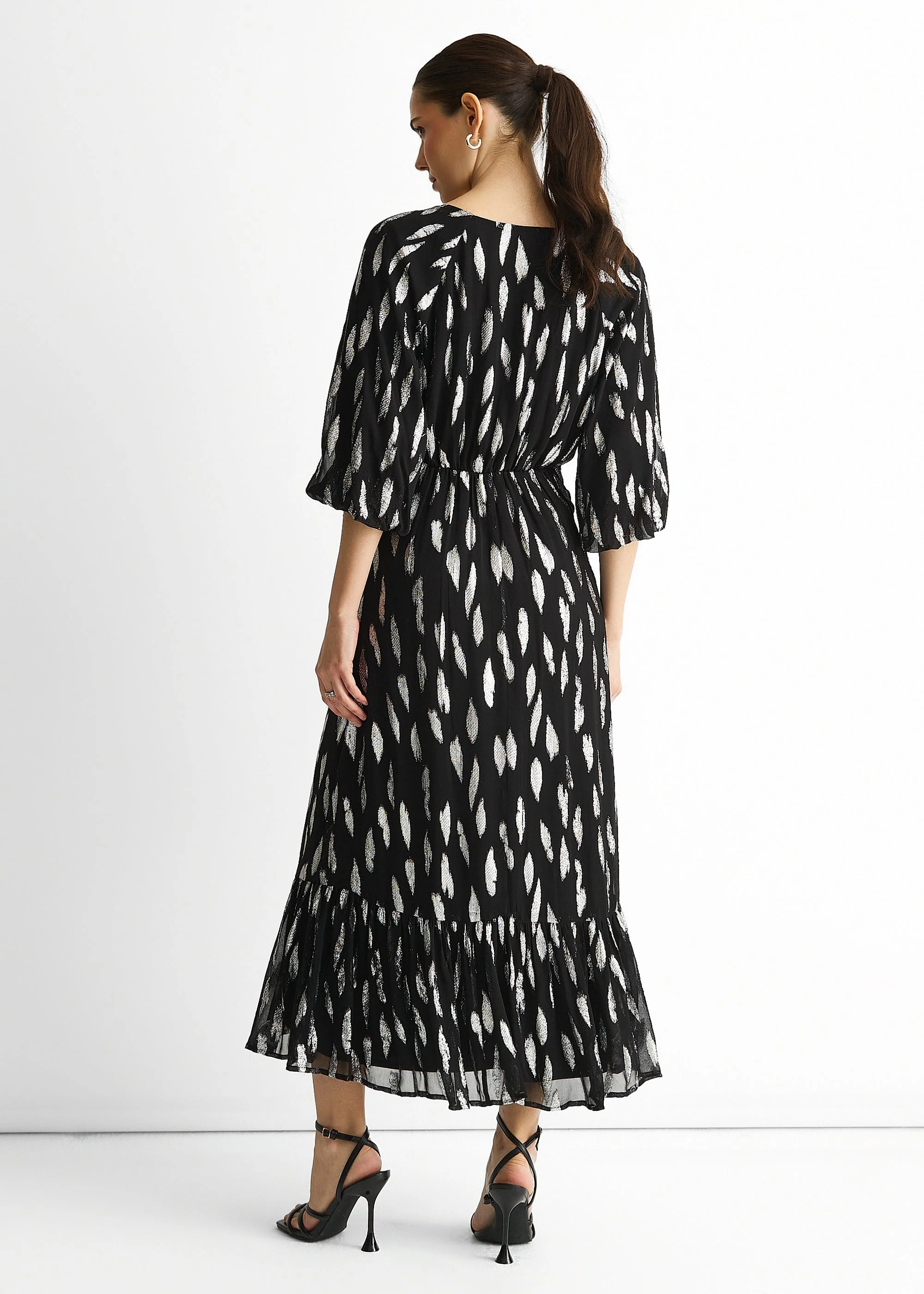 Black Viscose Clipped Balloon Sleeve Maxi Dress - Image 2