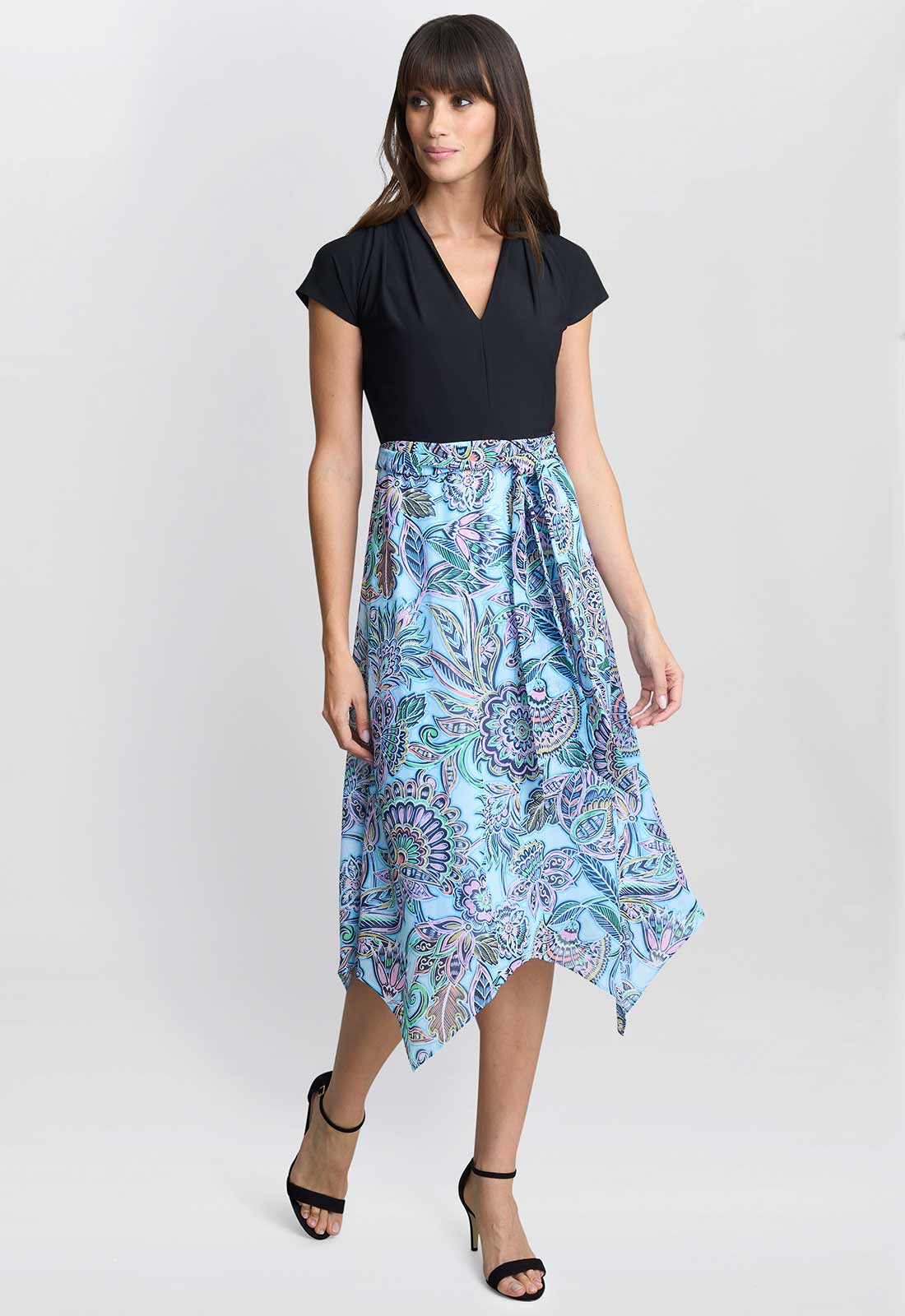 Gina Bacconi Black Charlotte Handkerchief Skirt Dress