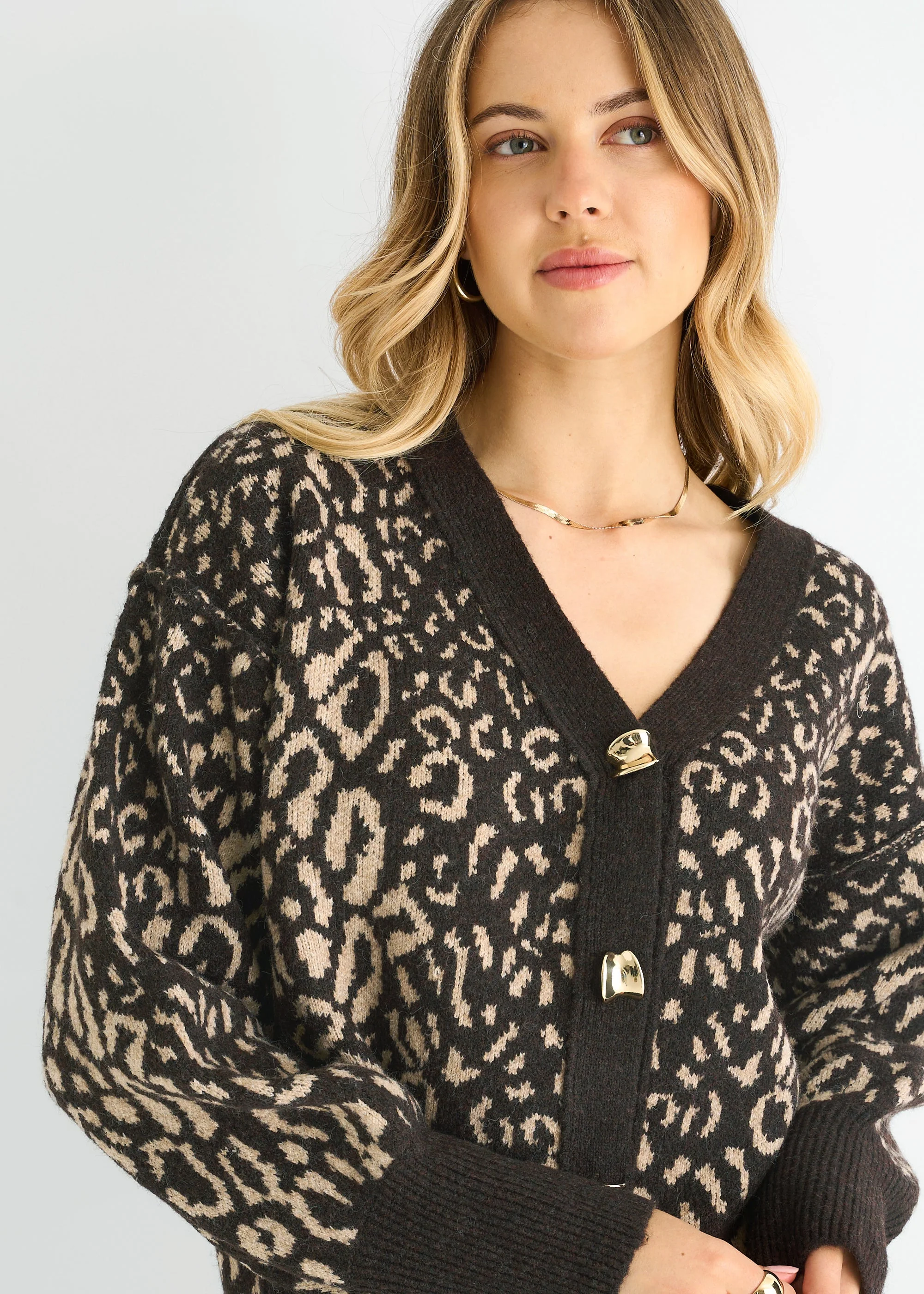 Chocolate Animal Print Wool Mix Cardigan Look Jumper - Image 6
