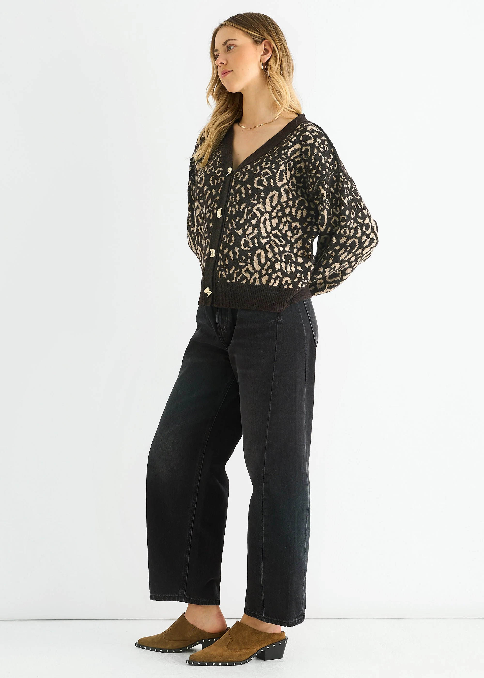 Chocolate Animal Print Wool Mix Cardigan Look Jumper - Image 7