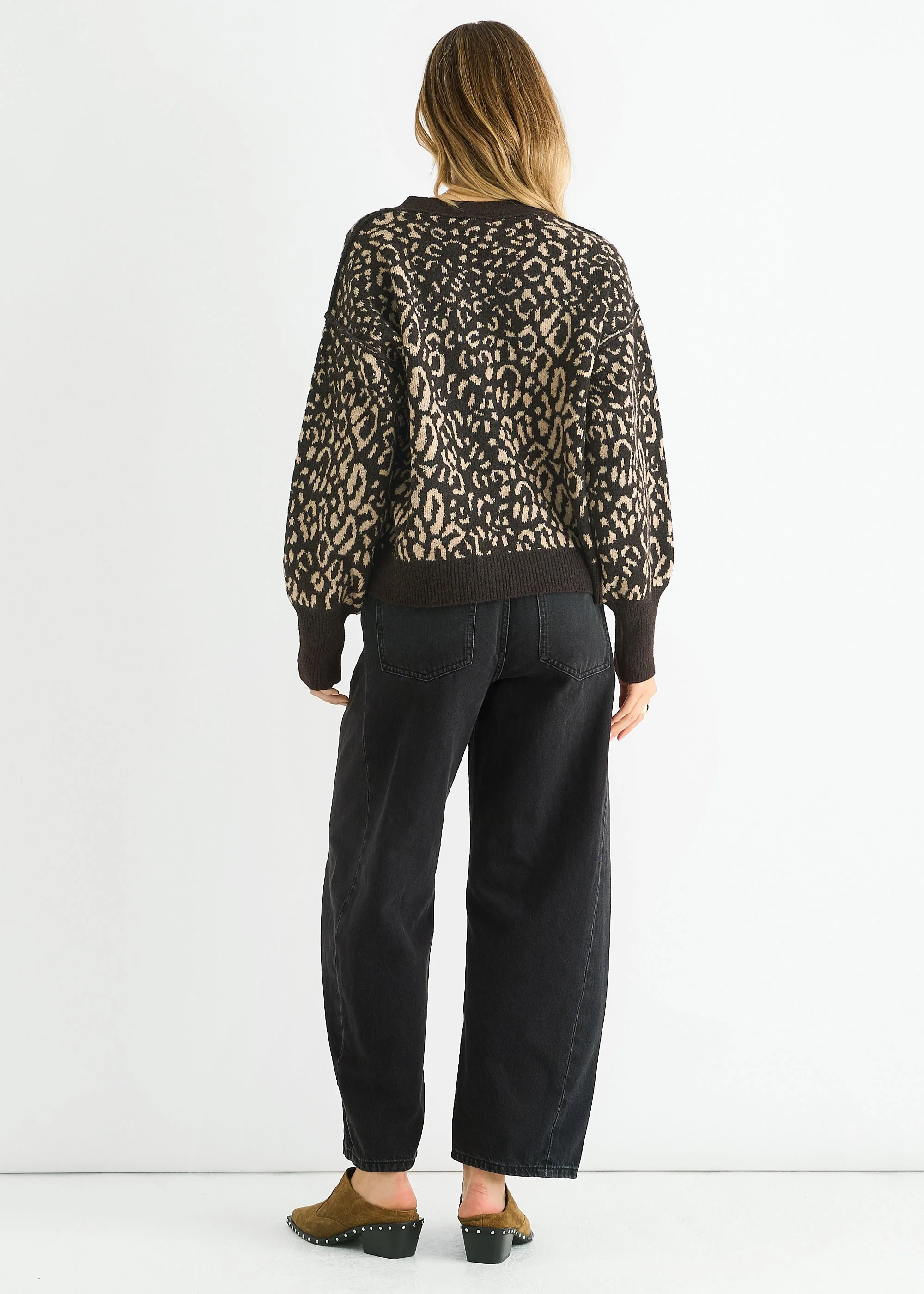 Chocolate Animal Print Wool Mix Cardigan Look Jumper - Image 8