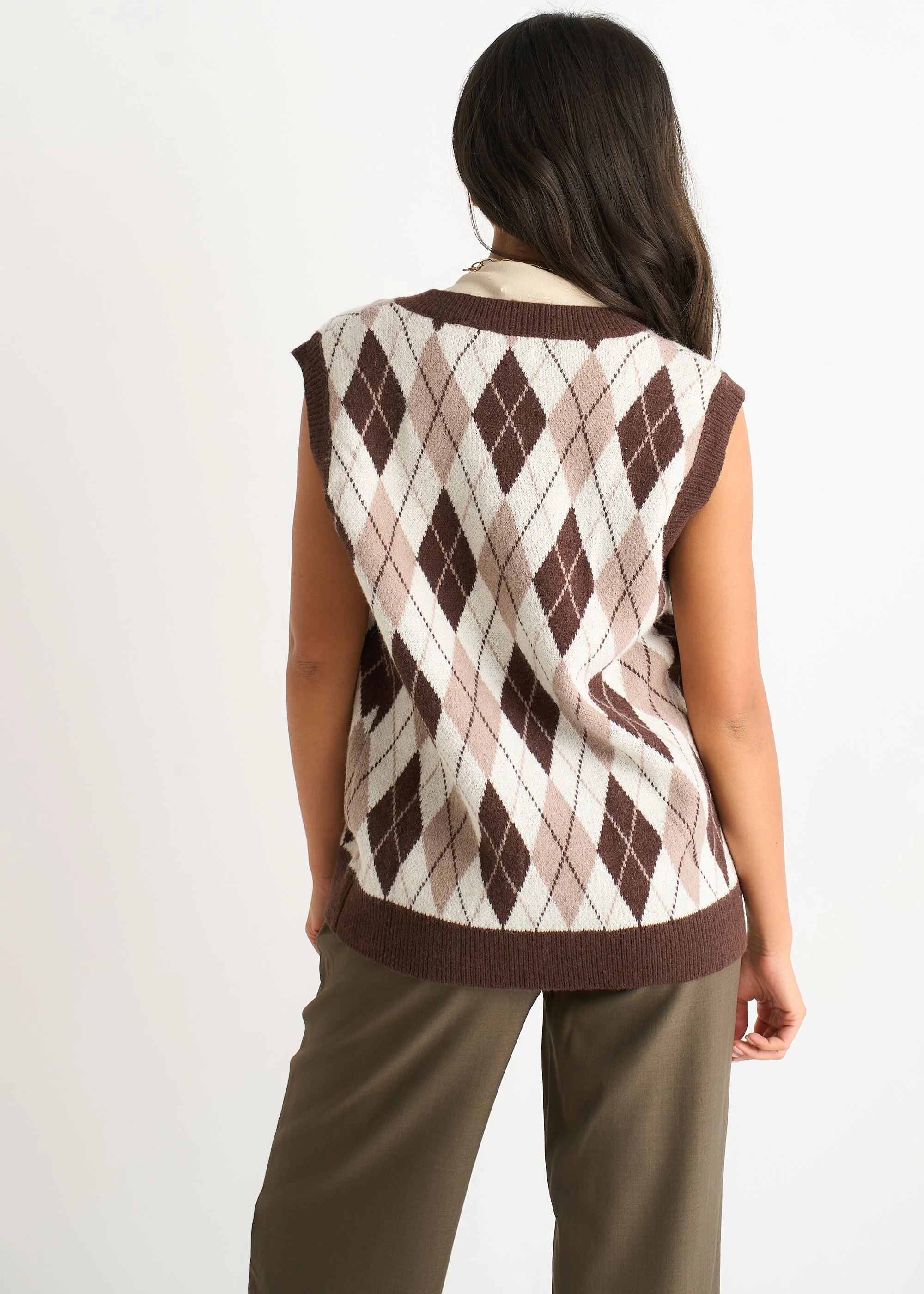 Chocolate Argyle Knit Vest Jumper - Image 4