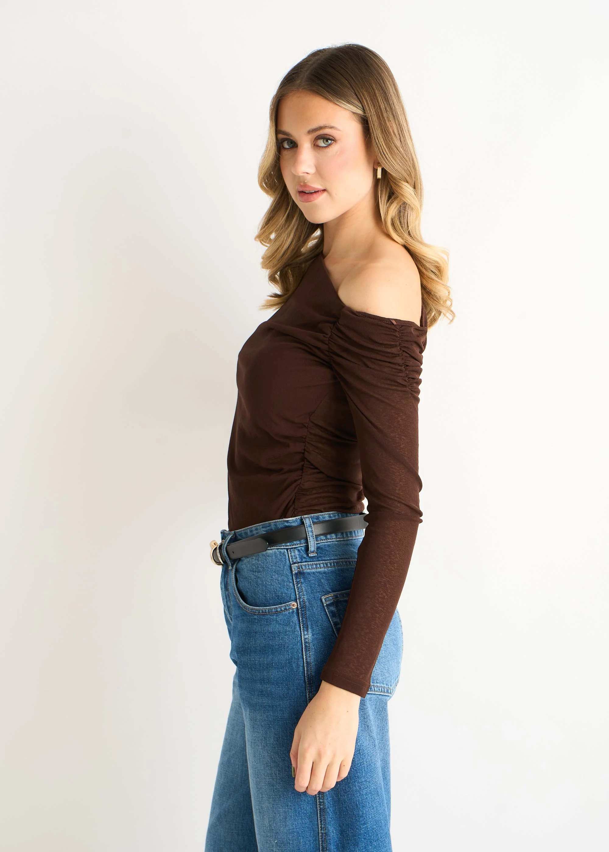 Chocolate Jersey Slash Neck Long Sleeve Top - Image 4