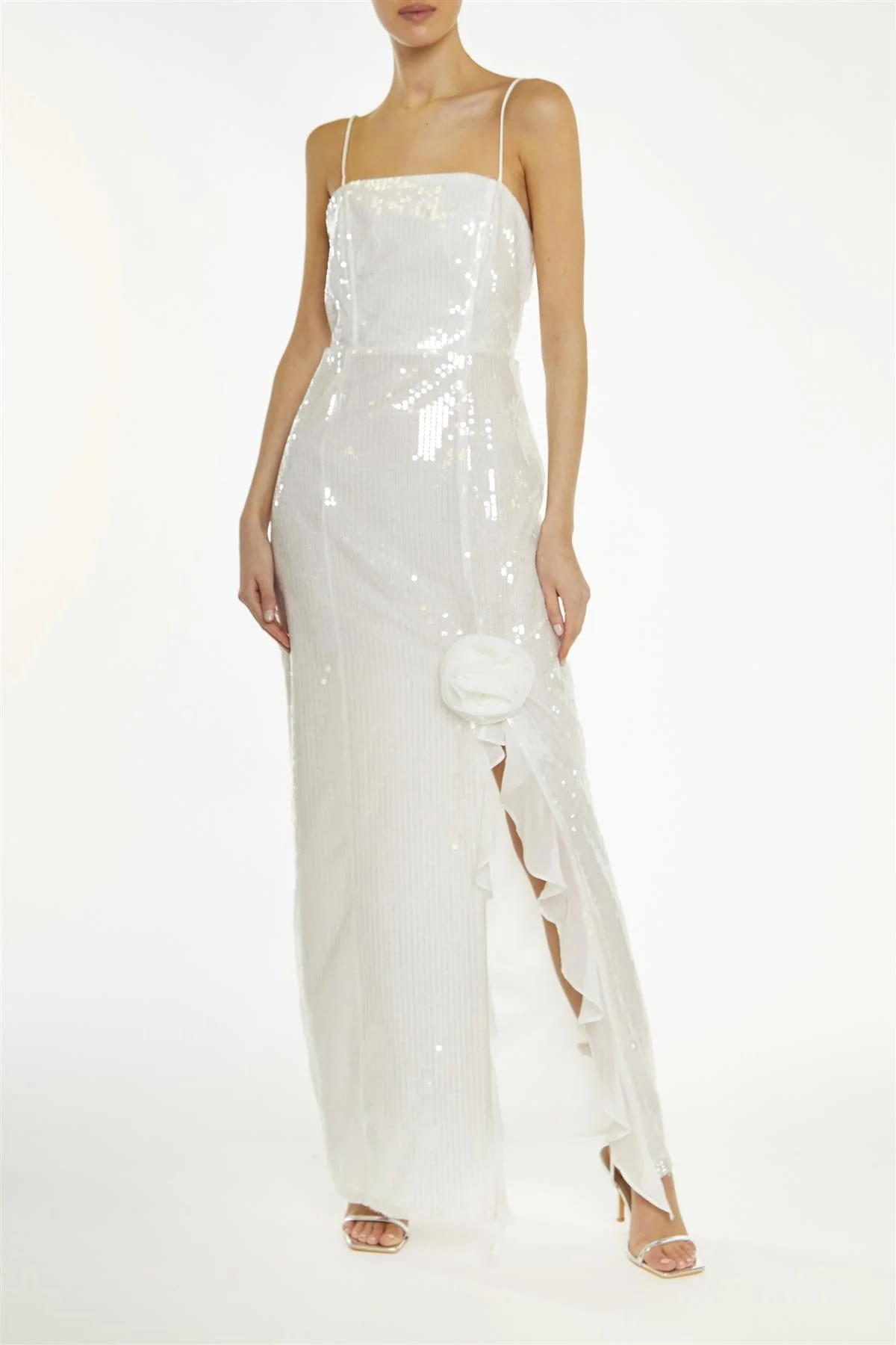 True Decadence White Crystal Split Maxi Dress - Image 3