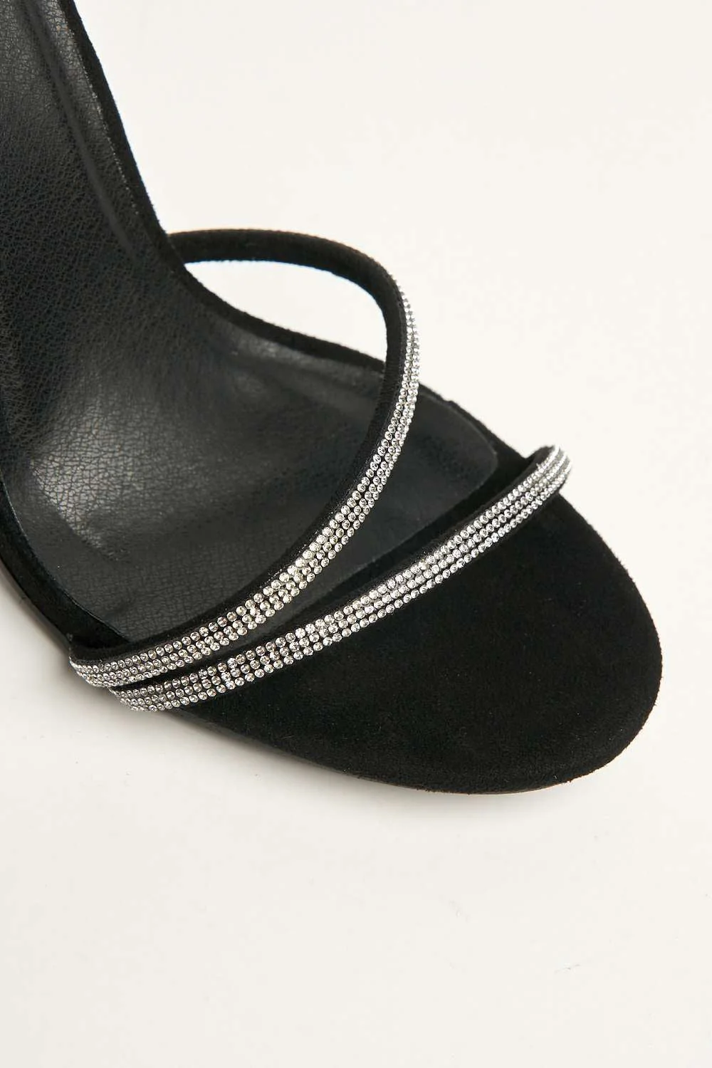 Miss Diva Black Curly Diamante Embellished Spiral Ankle Strap Sandals - Image 6