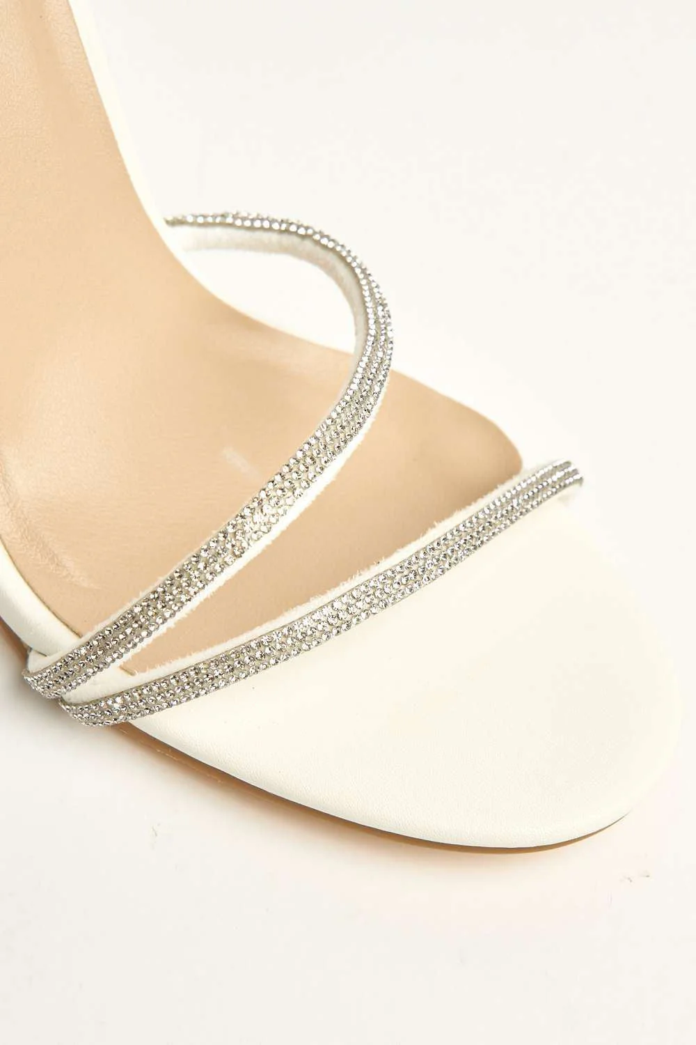 Curly Diamante Embellished Spiral Ankle Strap Sandals in White Matt - Image 6