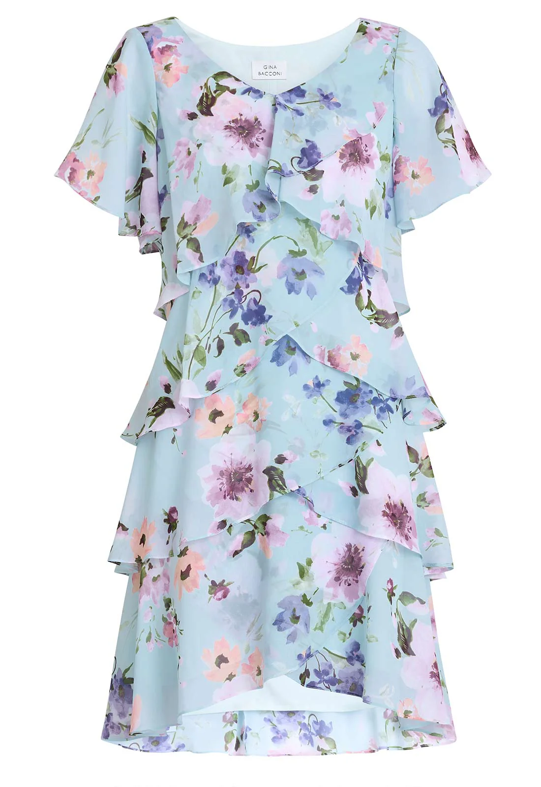 Gina Bacconi  Blue Cynthia Floral Tier Dress - Image 2