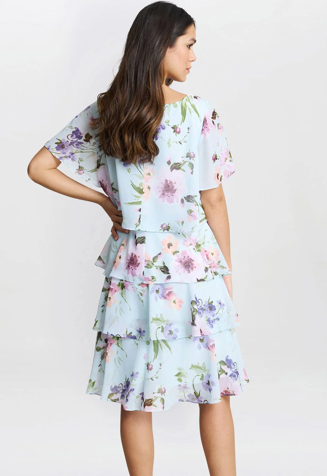 Gina Bacconi  Blue Cynthia Floral Tier Dress - Image 4