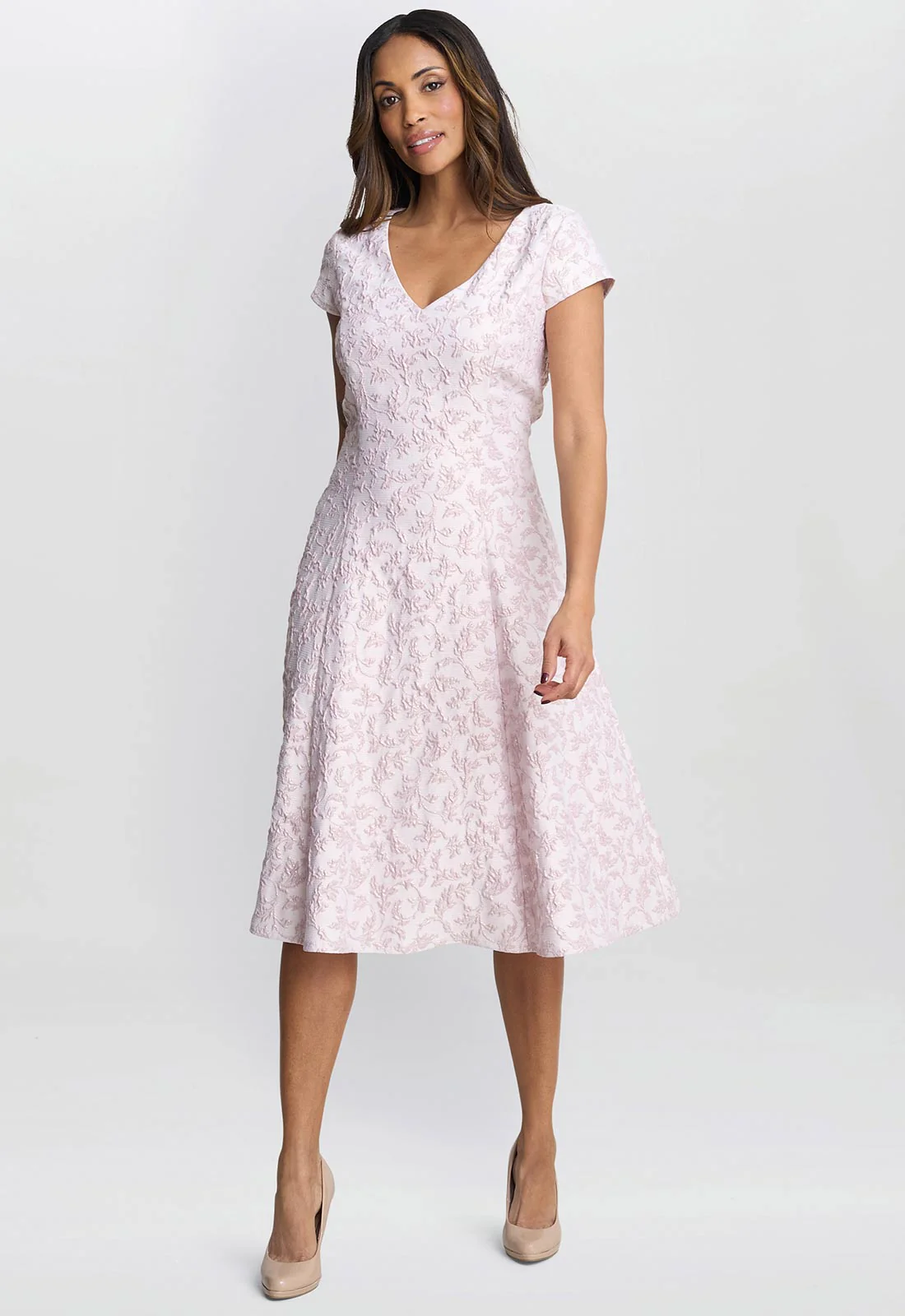 Gina Bacconi Pink Blossom Daphnie Jacquard Dress