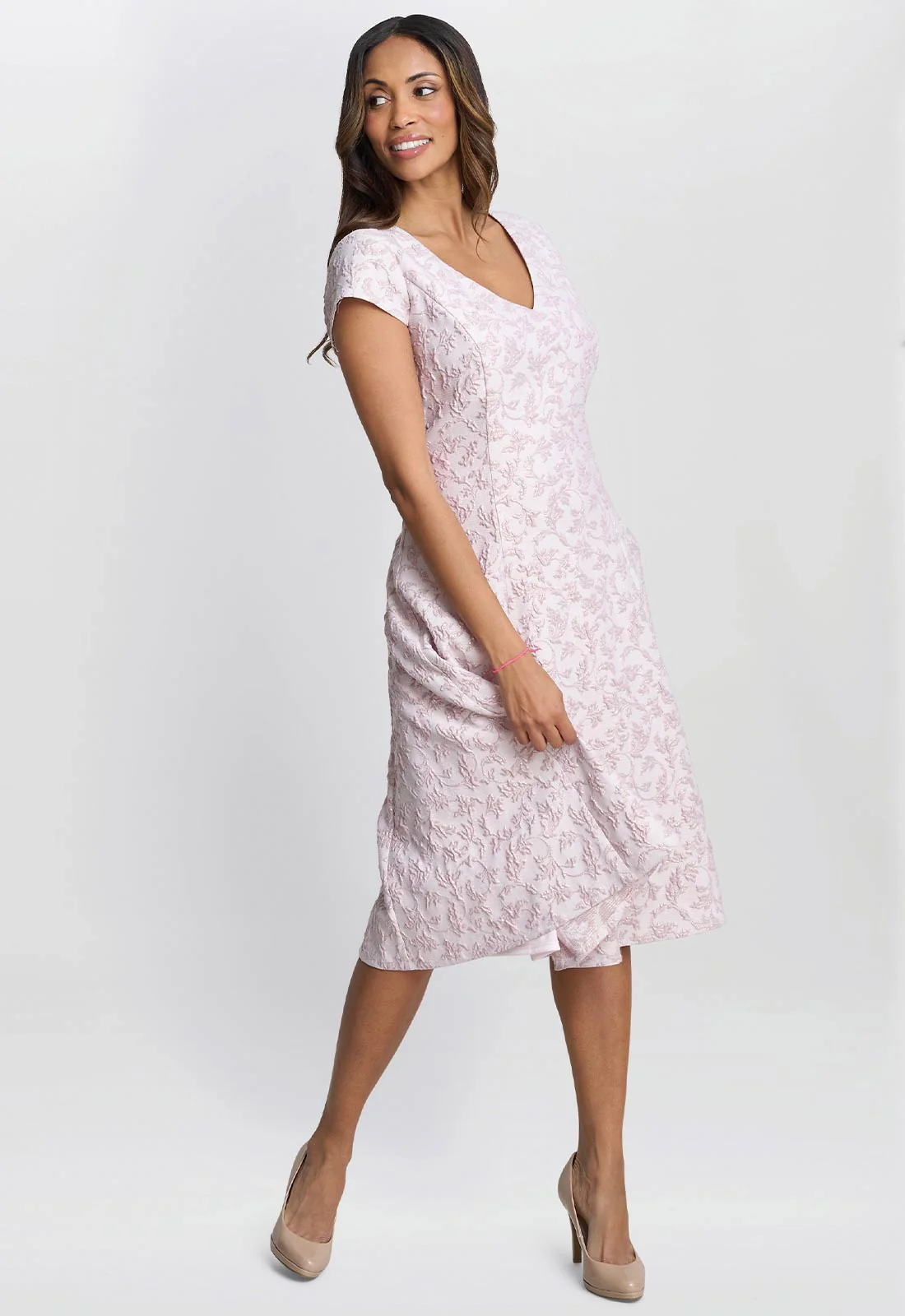 Gina Bacconi Pink Blossom Daphnie Jacquard Dress - Image 3