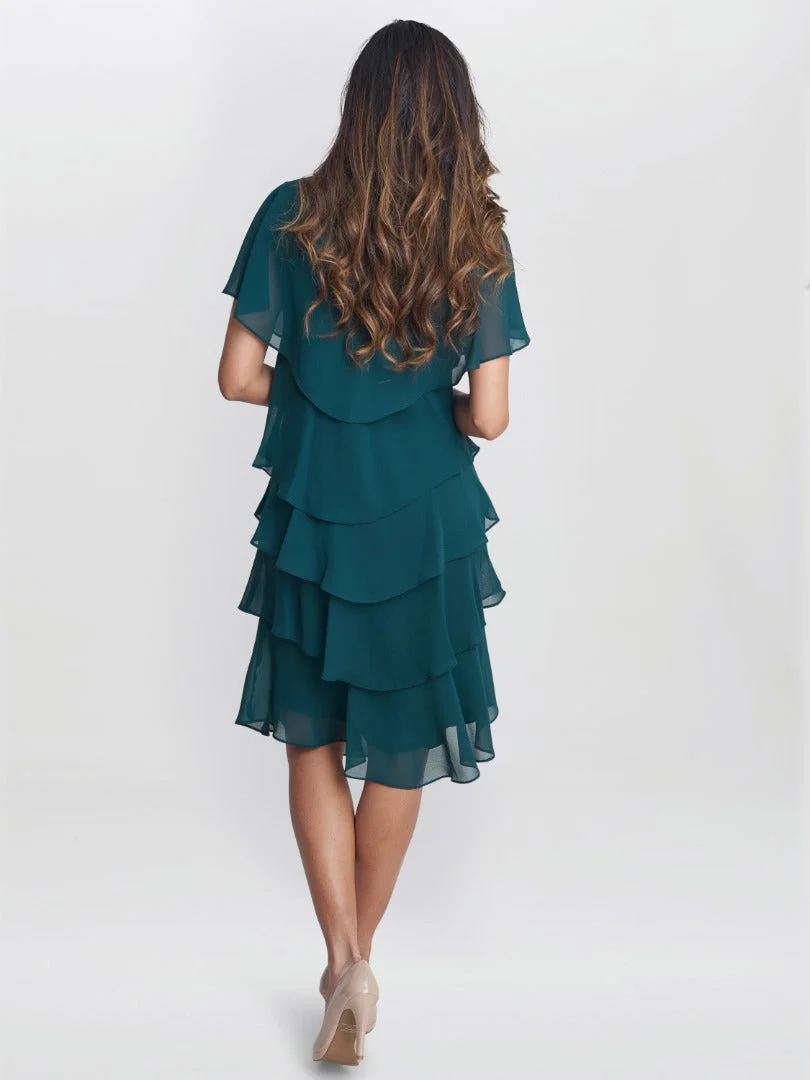 Gina Bacconi Dark Green Bella Georgette Tiered Dress - Image 2