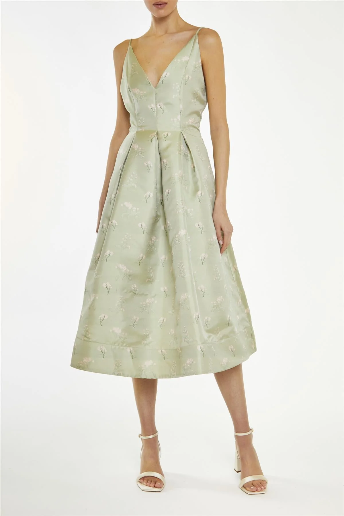 True Decadence Green Estella Floral-Jacquard Cami Skater Midi-Dress - Image 3