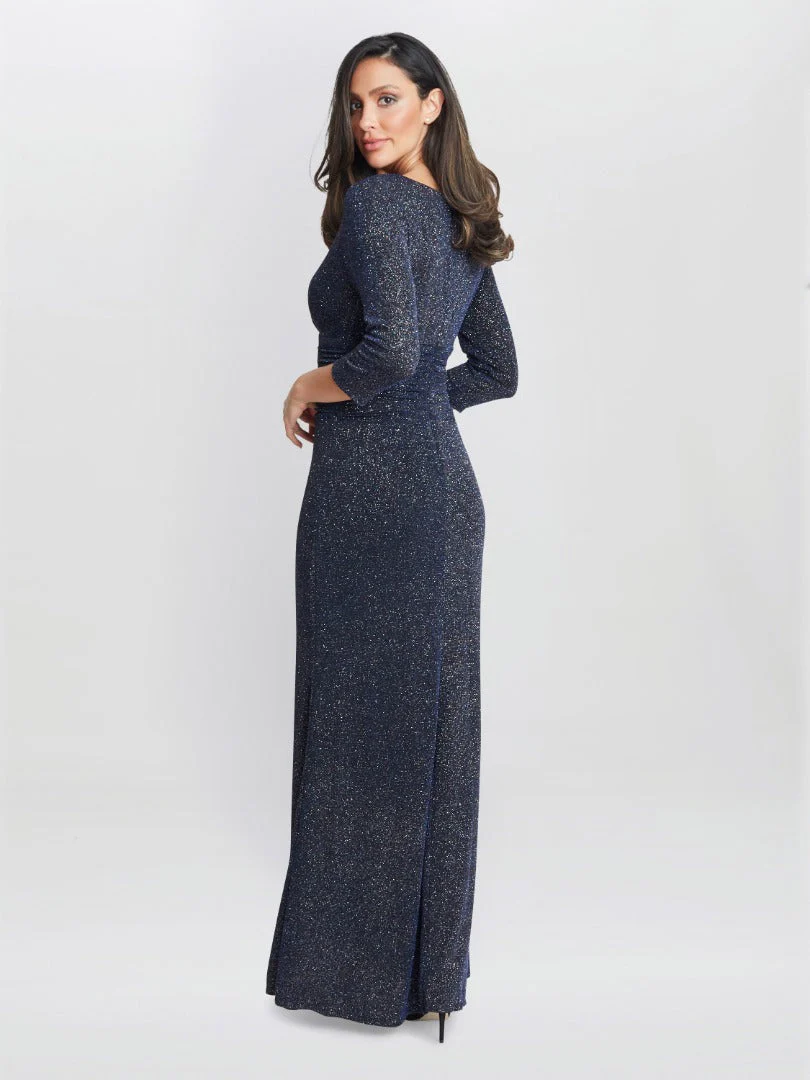 Gina Bacconi Eugenie Metallic Maxi Dress With Ruched Waist And Front Slit - Image 2