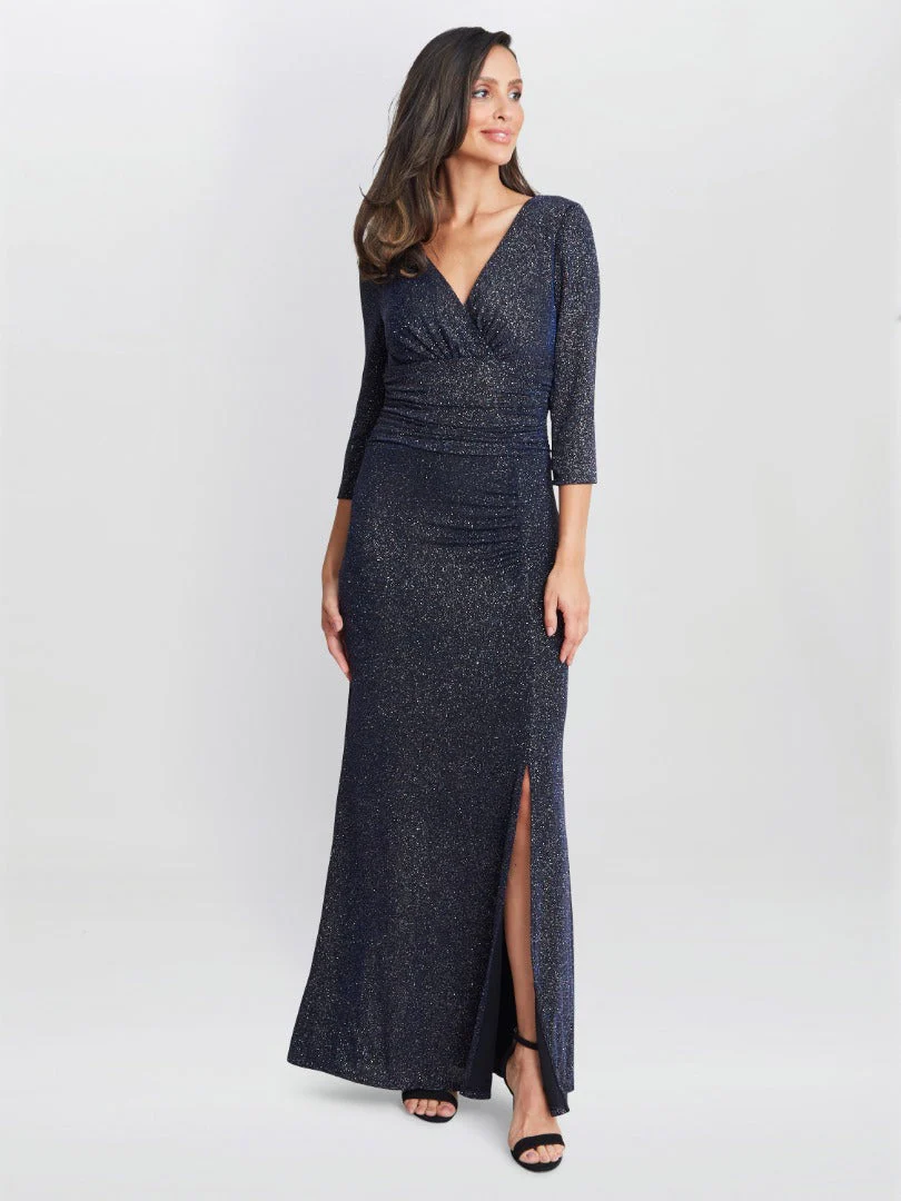 Gina Bacconi Eugenie Metallic Maxi Dress With Ruched Waist And Front Slit - Image 4