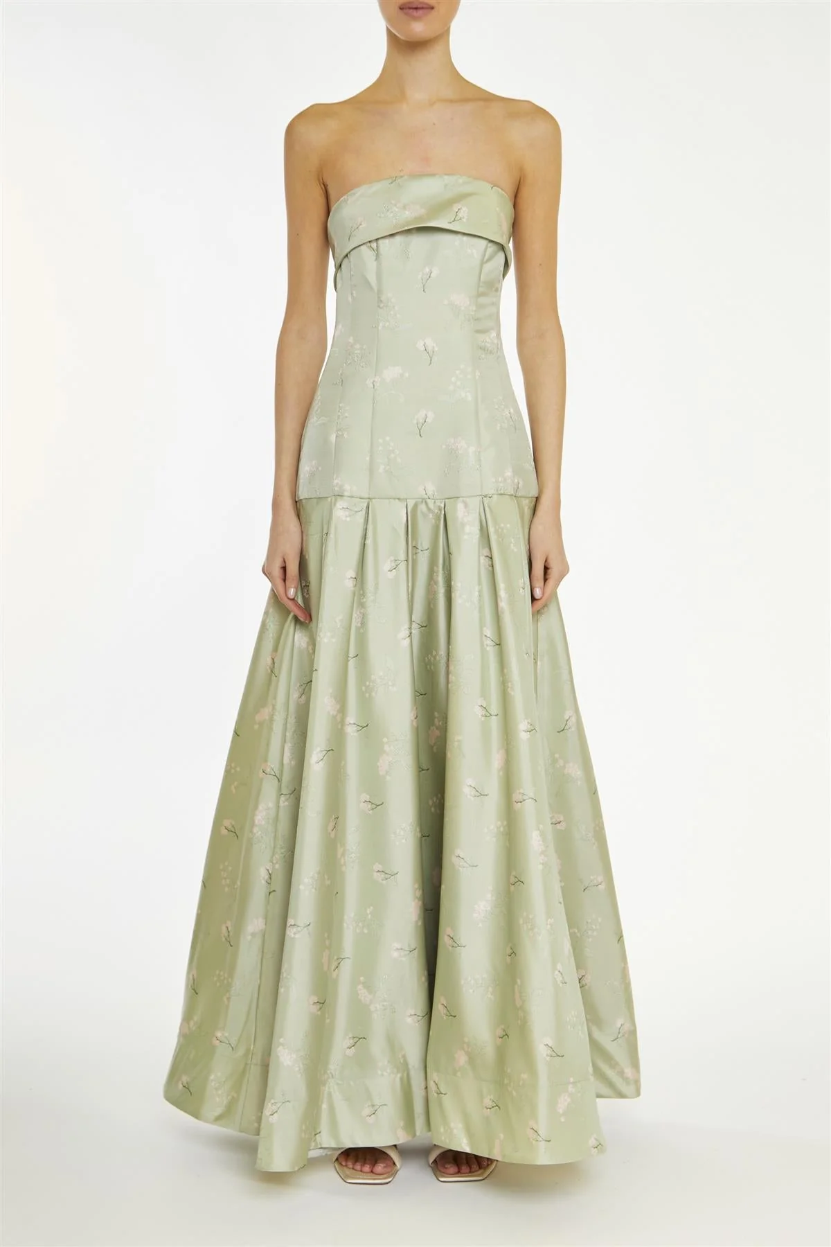 True Decadence Green Evelynn Floral-Jacquard Bandeau Maxi-Dress - Image 3