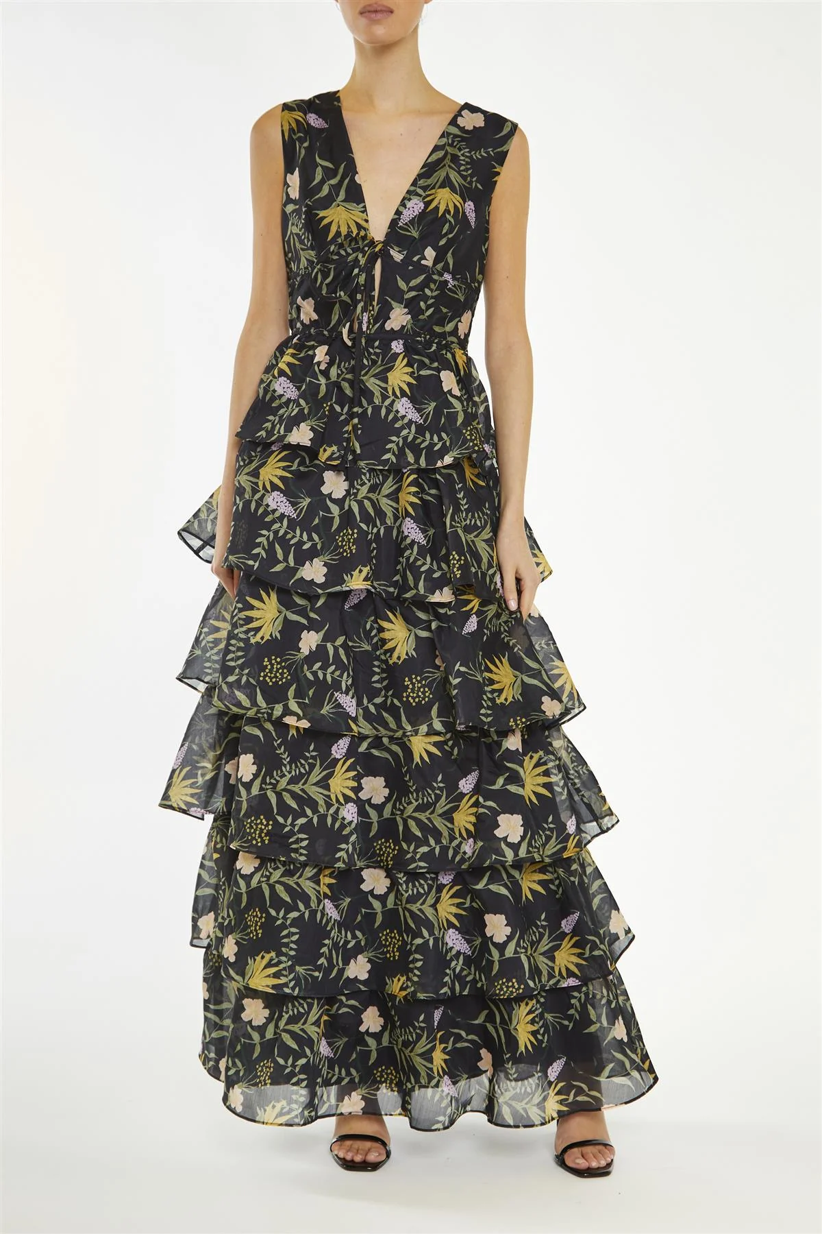 True Decadence Black-Stem Genevieve Nature-Floral Tiered Maxi-Dress - Image 3