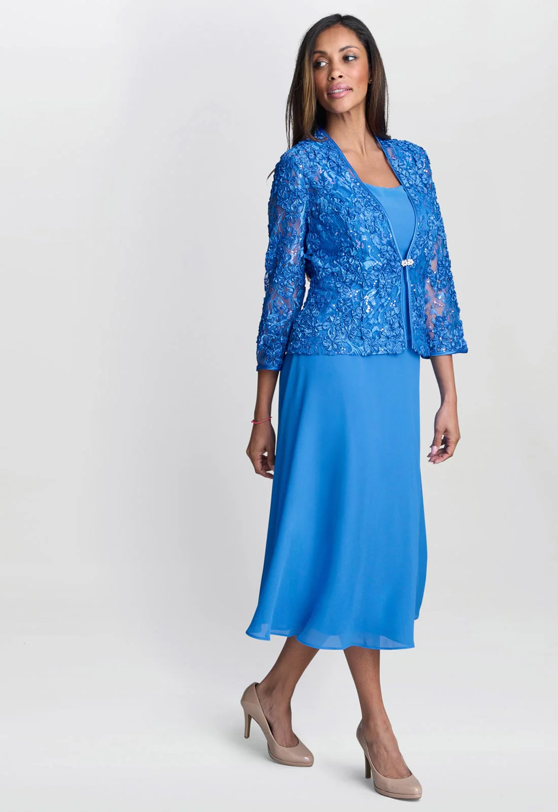 Gina Bacconi Cobalt Adele Soutache Lace Jacket With Chiffon Dress - Image 6