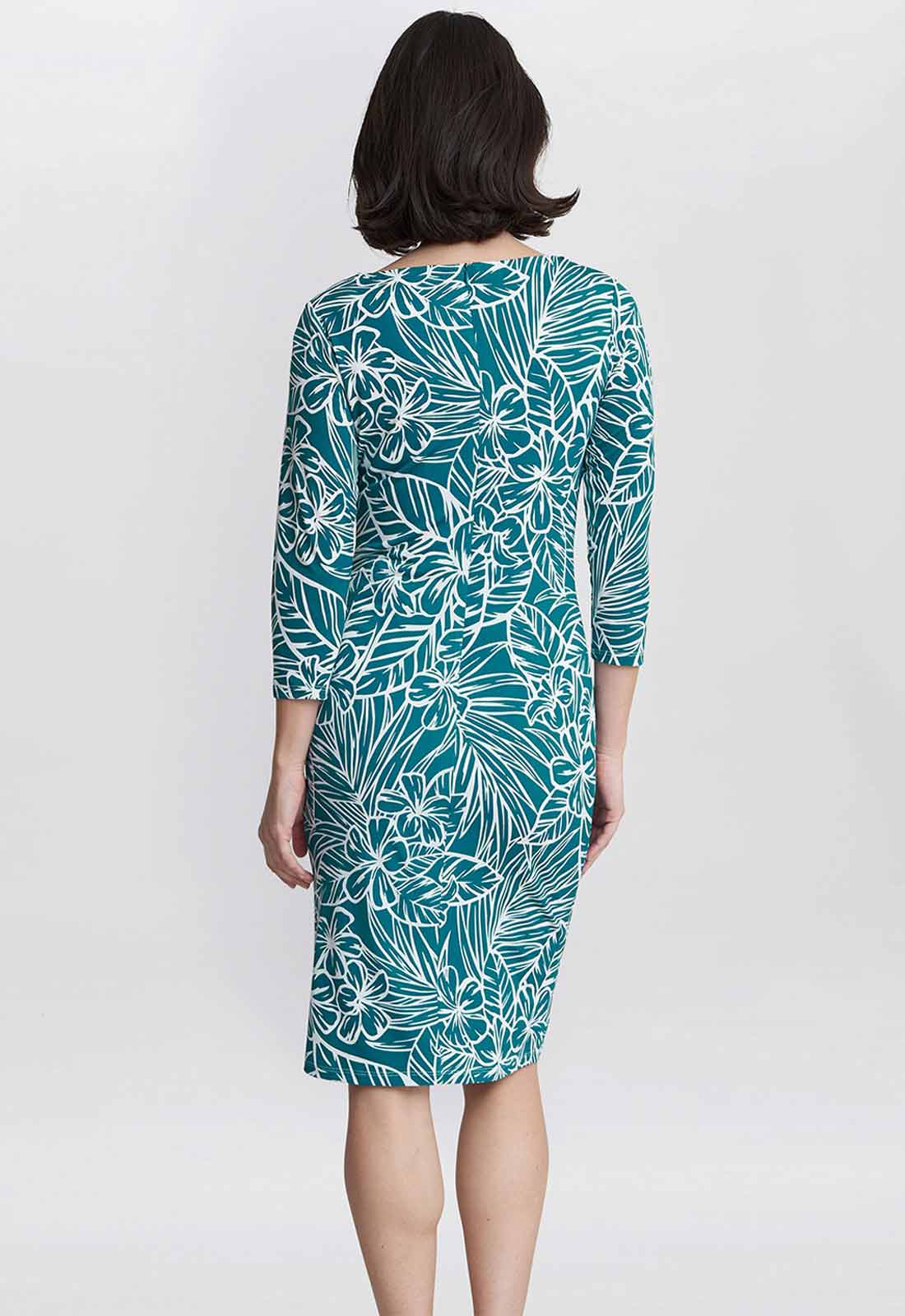 Gina Bacconi Teal Adeline Printed Jersey Cowl Neck Dress - Image 3